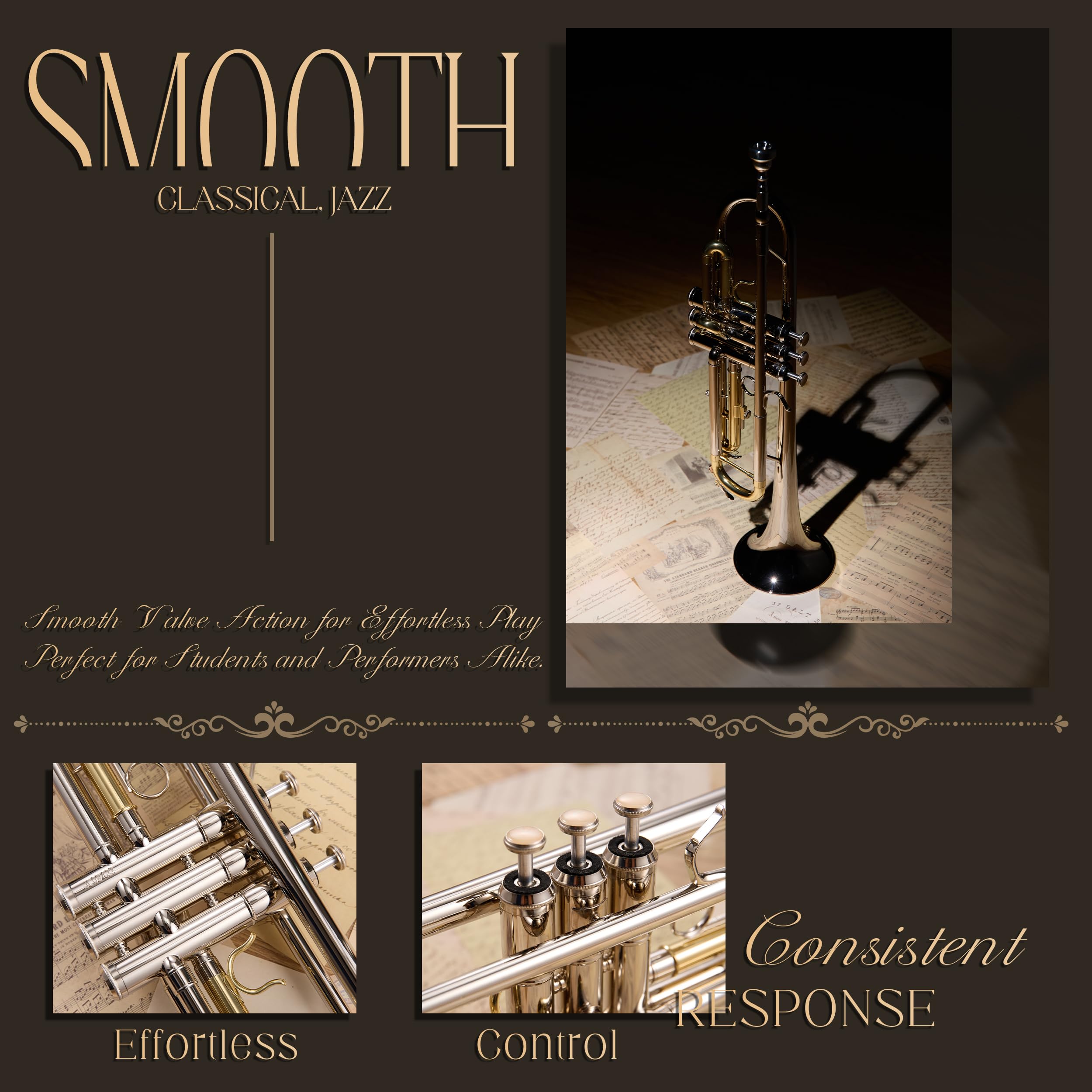 Aklot Hand-Hammered Bell Bb Trumpet: Smooth Valve Action, Clear-Lacquered Brass Body, Standard Trumpet Beginner Set With Leather