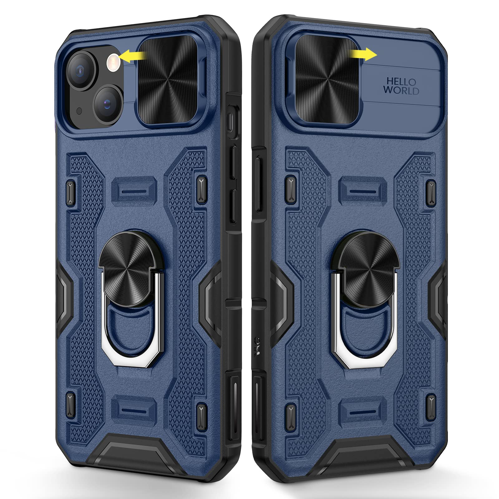 Caka Case For Iphone 14, Iphone 13 Case With Kickstand Stand Ring & Camera Cover For Men Magnetic Magnet Slide Lens Protection P