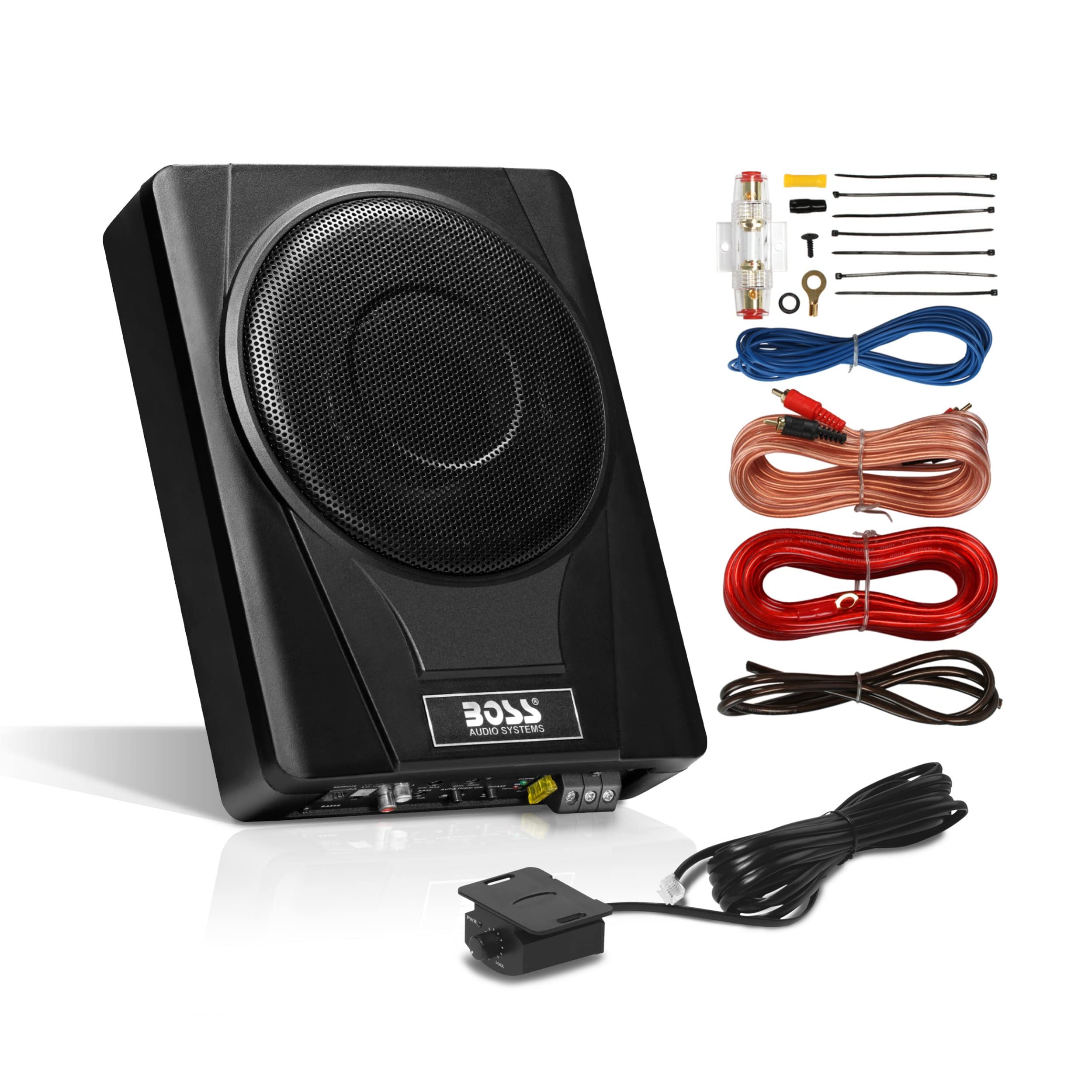 BOSS Audio Systems BASS8K 8 Inch Powered Under Seat Car Subwoofer Amplifer Wiring Kit  800 Watts Max, Single 2.6 Ohm, Voice Coi