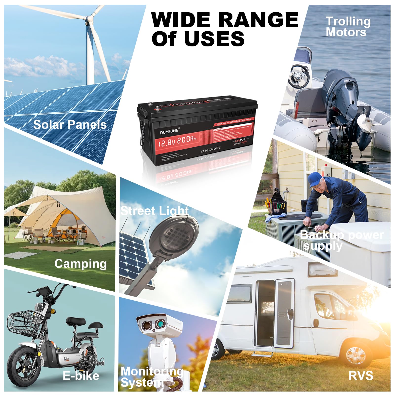 12V 200Ah Lifepo4 Lithium Battery,2560Wh Capacity,Built-In 200A Bms, 15000+ Cycles,10-Year Lifespan, Ideal For Rv, Solar Energy