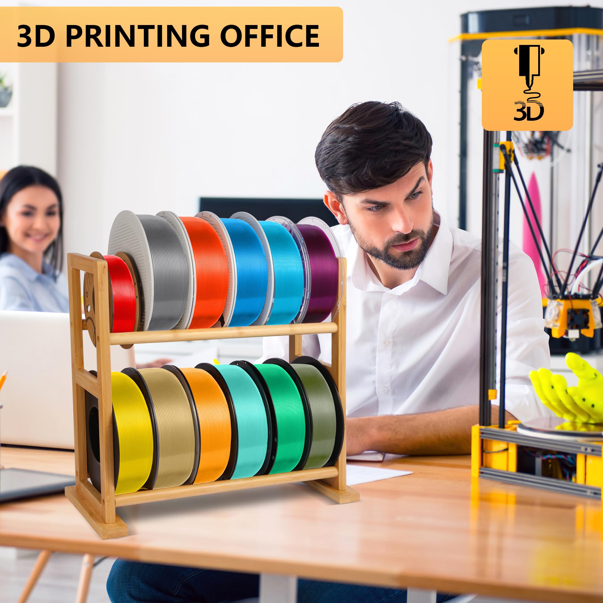 Onemacc 3D Printer Filament Storage Rack Desktop, Wooden 3D Printer Filament Spool Holder Stand, 2 Tier 3D Printer Filament Orga