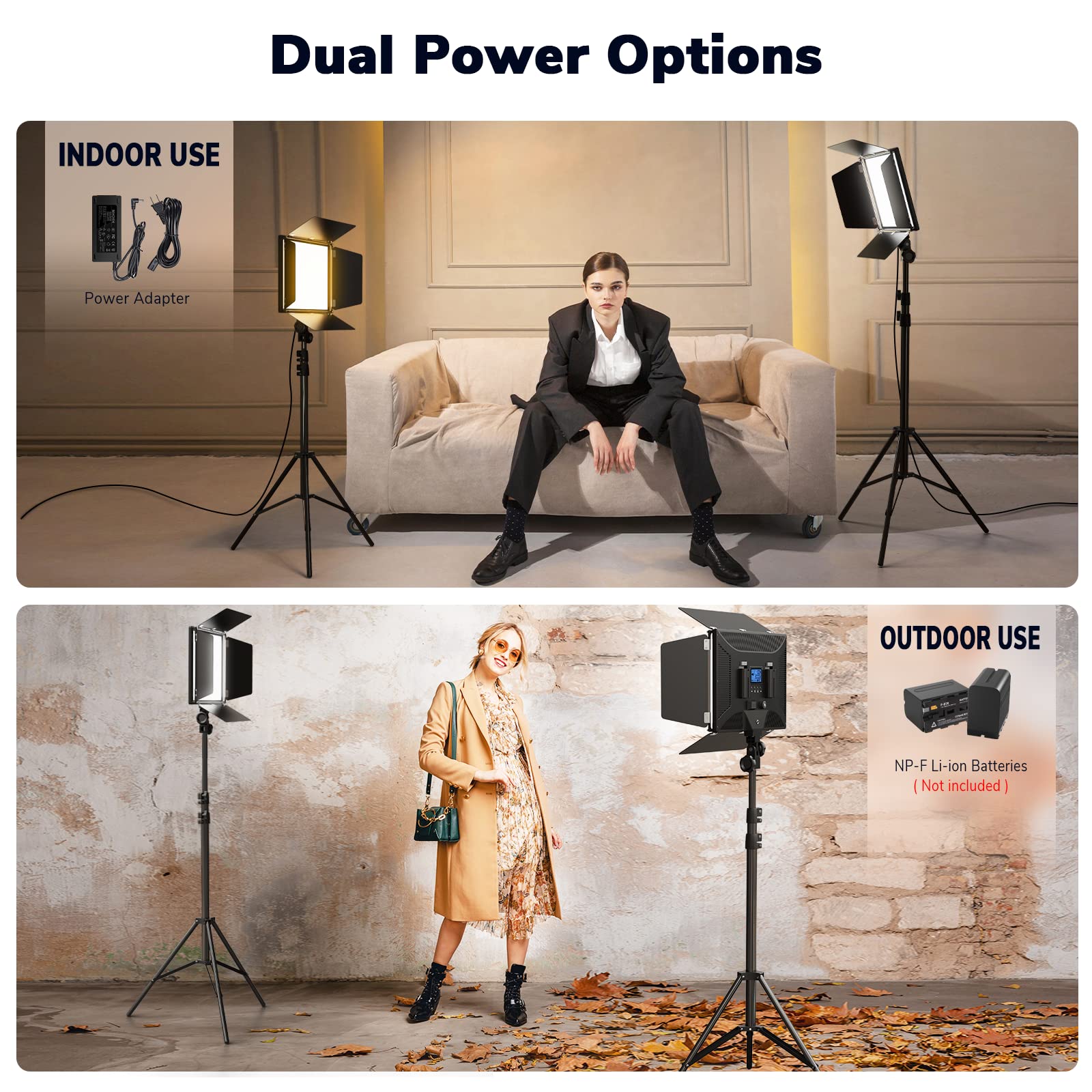 D50 Photography Lighting With Barn Door, 2-Pack 15.4 Led Video Light With Remote, 45W 3000K-8000K Dimmable Bi-Color Panel Light