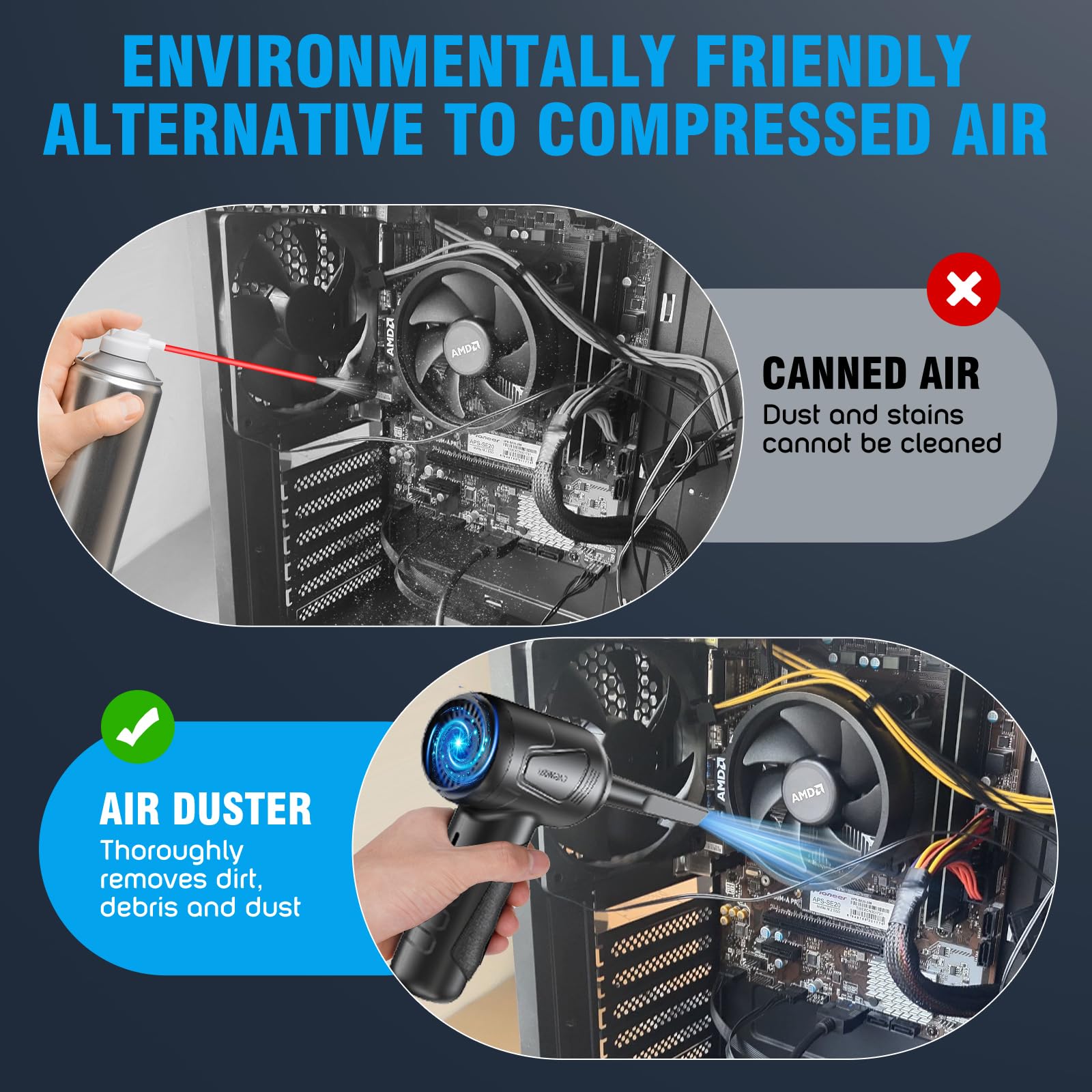 Compressed Air Duster With Air Blower 160000Rpm Vacuum Cleaner And Air Duster 4 In 1 Keyboard Cleaner,No Canned Air Duster,Elect