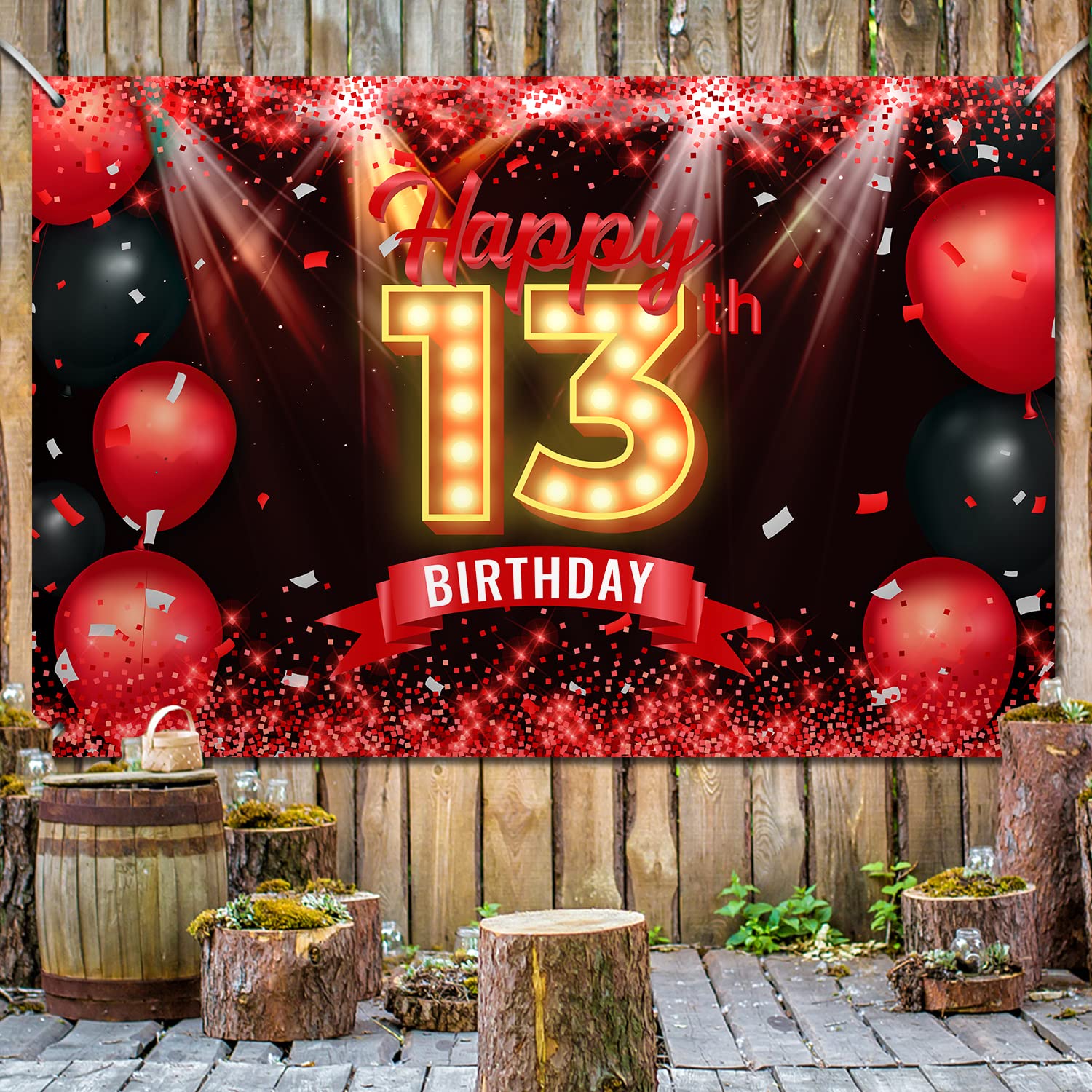 Happy 13Th Birthday Banner Backdrop Red And Black 13 Years Old Background Bday Decorations For Girls Boys Photography Party Supp