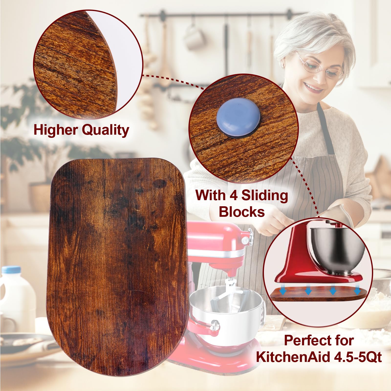 Wooden Mixer Slider Compatible With Kitchenaid 4.5&5 Quart Tilt Head Stand Mixer