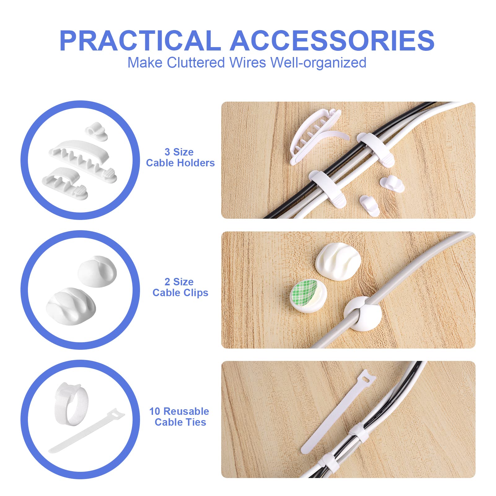 Chouky Cable Organizer Box Set Of Three, Power Cover Cord Holder Surge Protector For Desk (White)