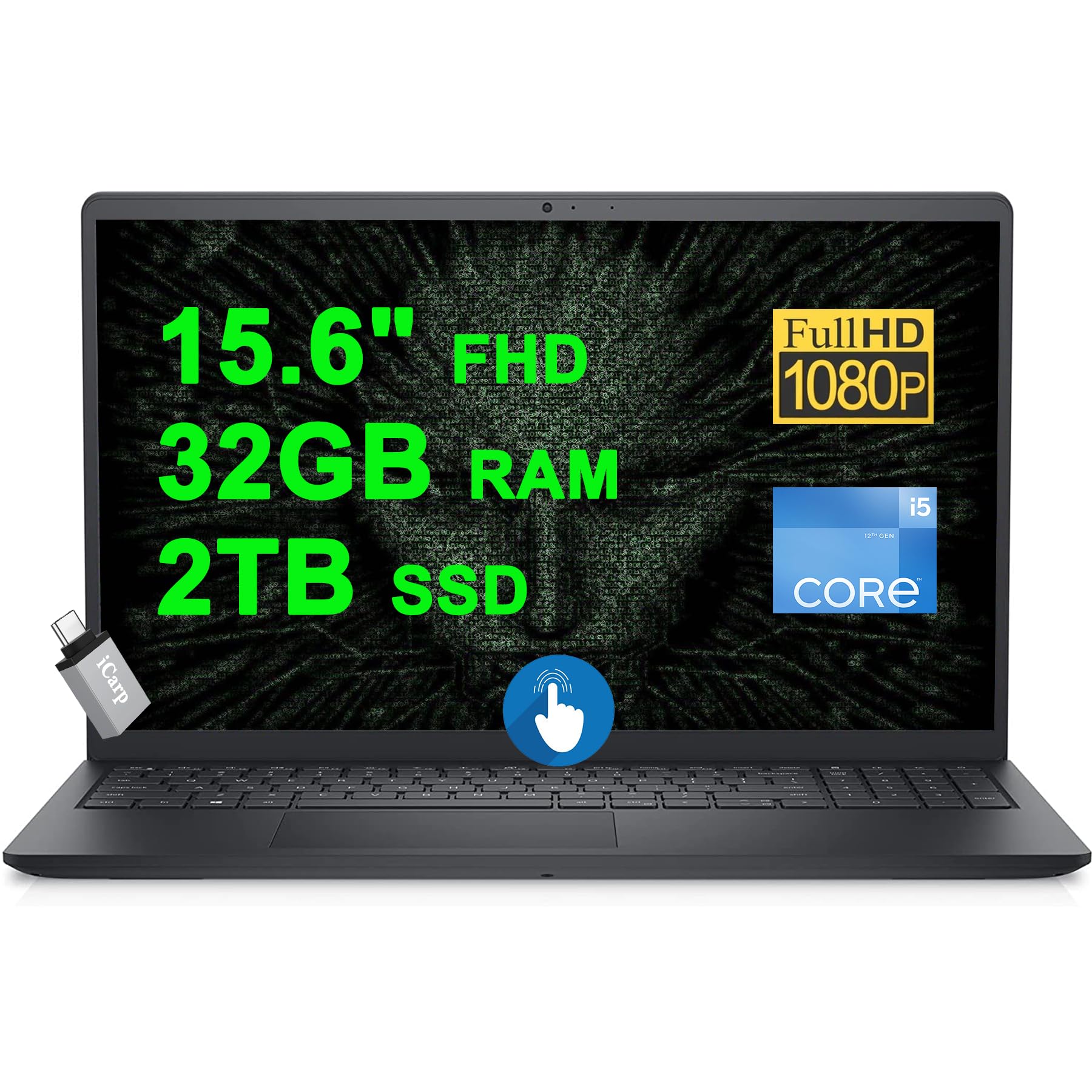 DELL Inspiron 15 3520 Business Laptop 15.6 FHD Anti-Glare Touchscreen Intel 10-Core i5-1235U (Beats i7-1195G7) 32GB RAM 2TB SSD 