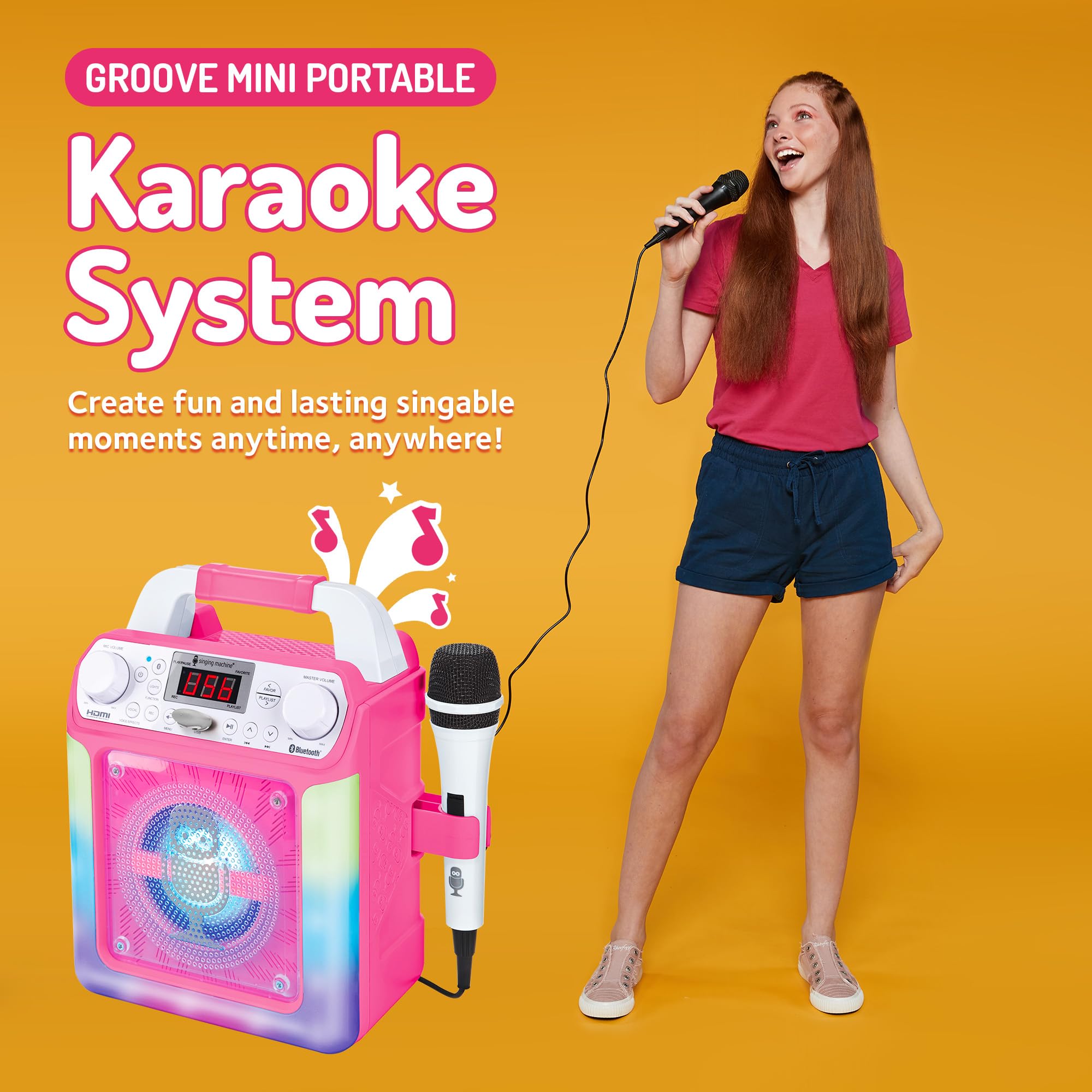Portable Karaoke Machine For Adults & Kids   Built In Speaker, Bluetooth, Led Lights, Wired Mic   With Voice Changing Effects