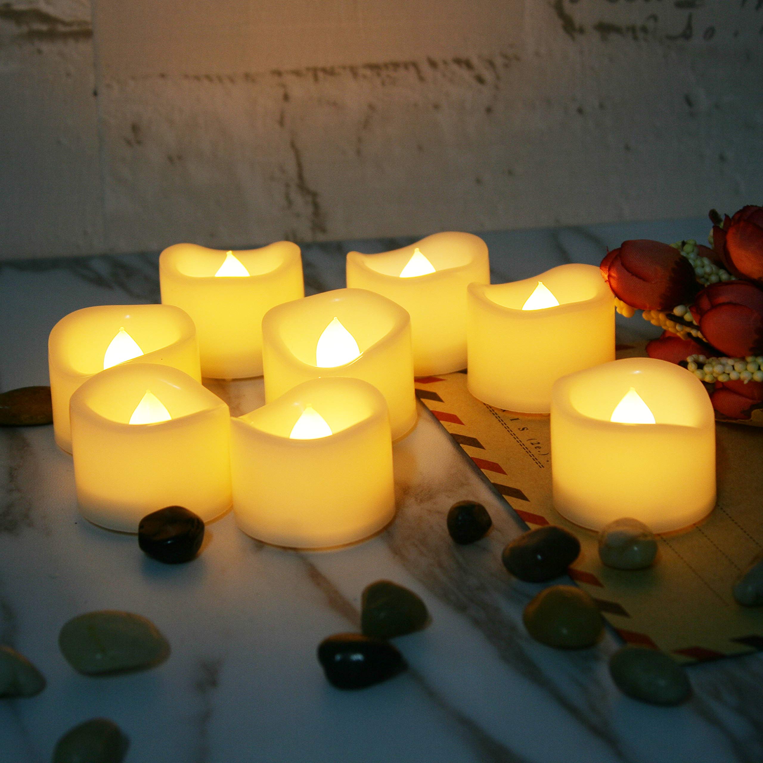 12 Pack Battery Operated Flameless Led Votive Tealight Candles Realistic Flickering Electric Tea Lights Set Bulk Halloween Pumpk