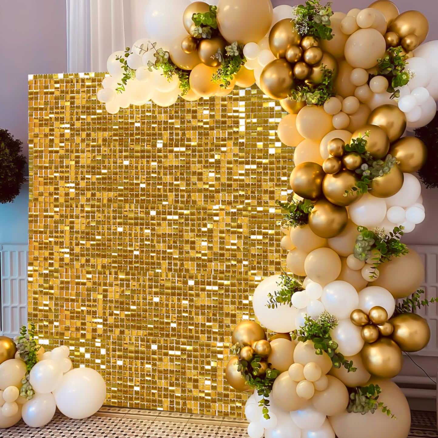 Shimmer Wall Backdrop Sequin Panels Gold Decoration Shimmer Panels(Pack Of 24) Photo Backdrops For Birthday Valentines Anniversa