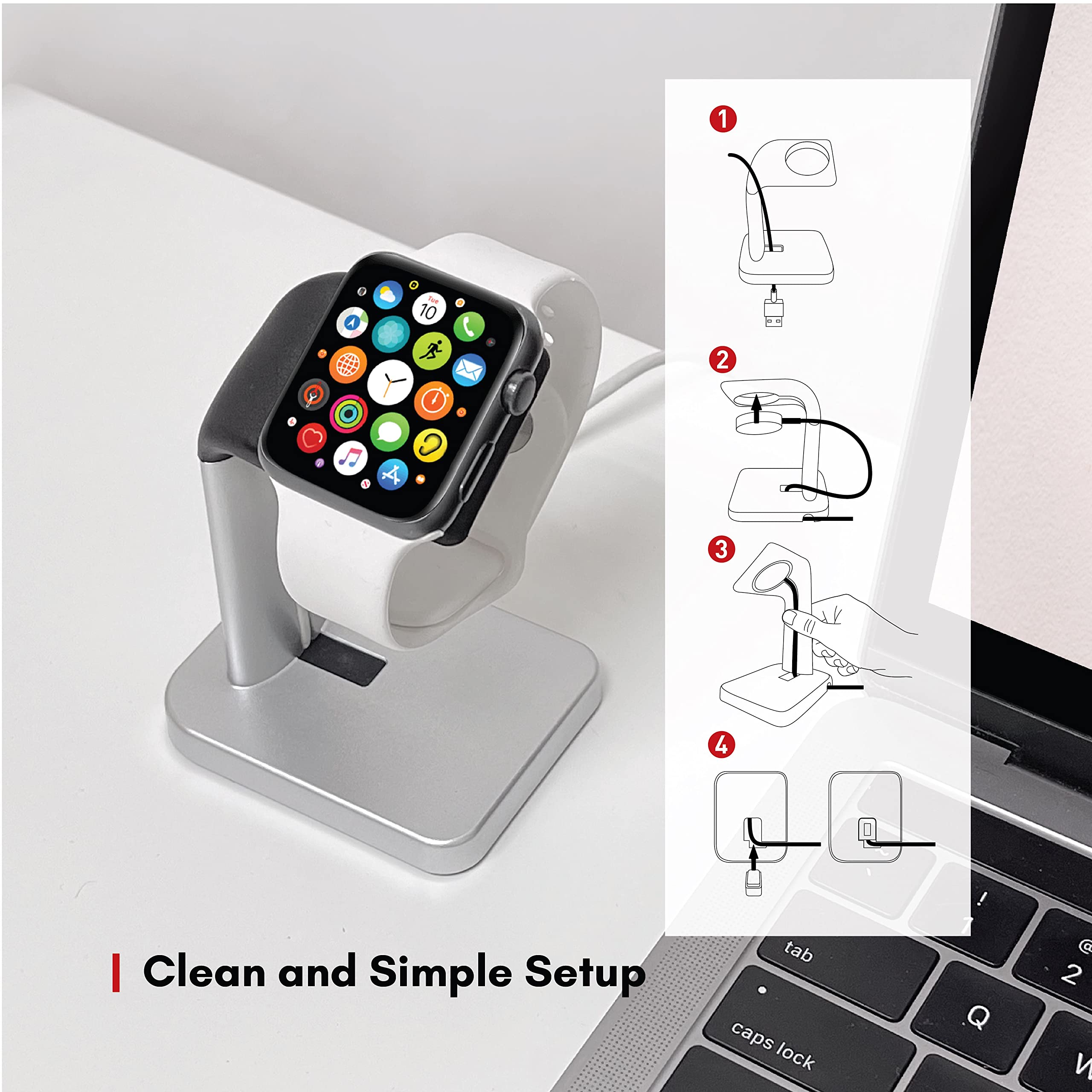 Macally Apple Watch Stand For Series Ultra, 9, 8, 7, 6, 5, 4, 3, 2, 1, Se (44Mm, 42Mm, 40Mm, 38Mm)   Sleek Nightstand For Apple