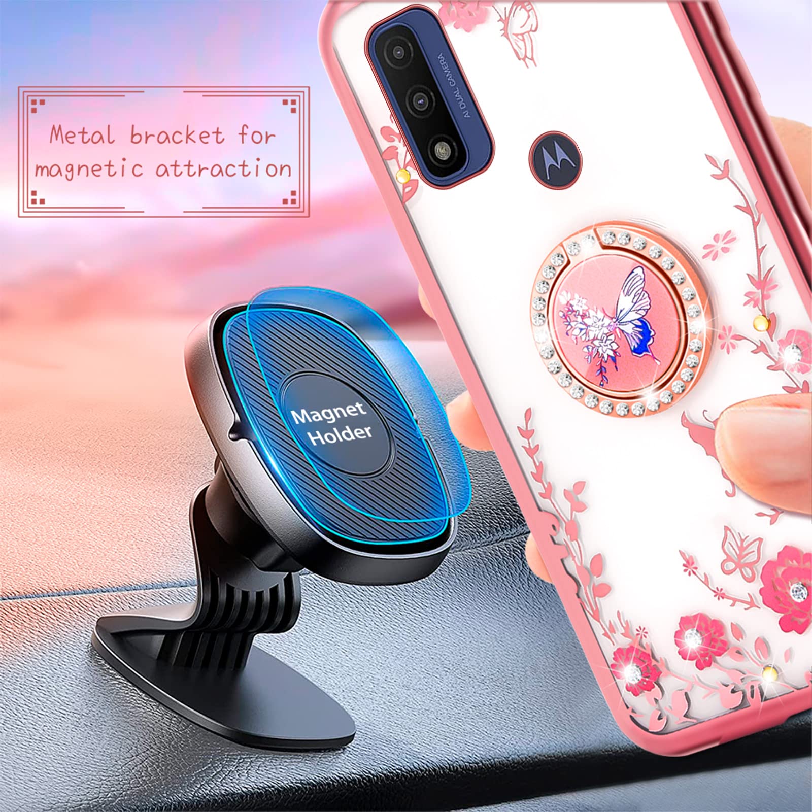 Case For Moto G Power 2022/Motorola G Play (2023), Moto G Pure 2021 Phone Case Cute Flower Butterfly Shockproof Protective Cover