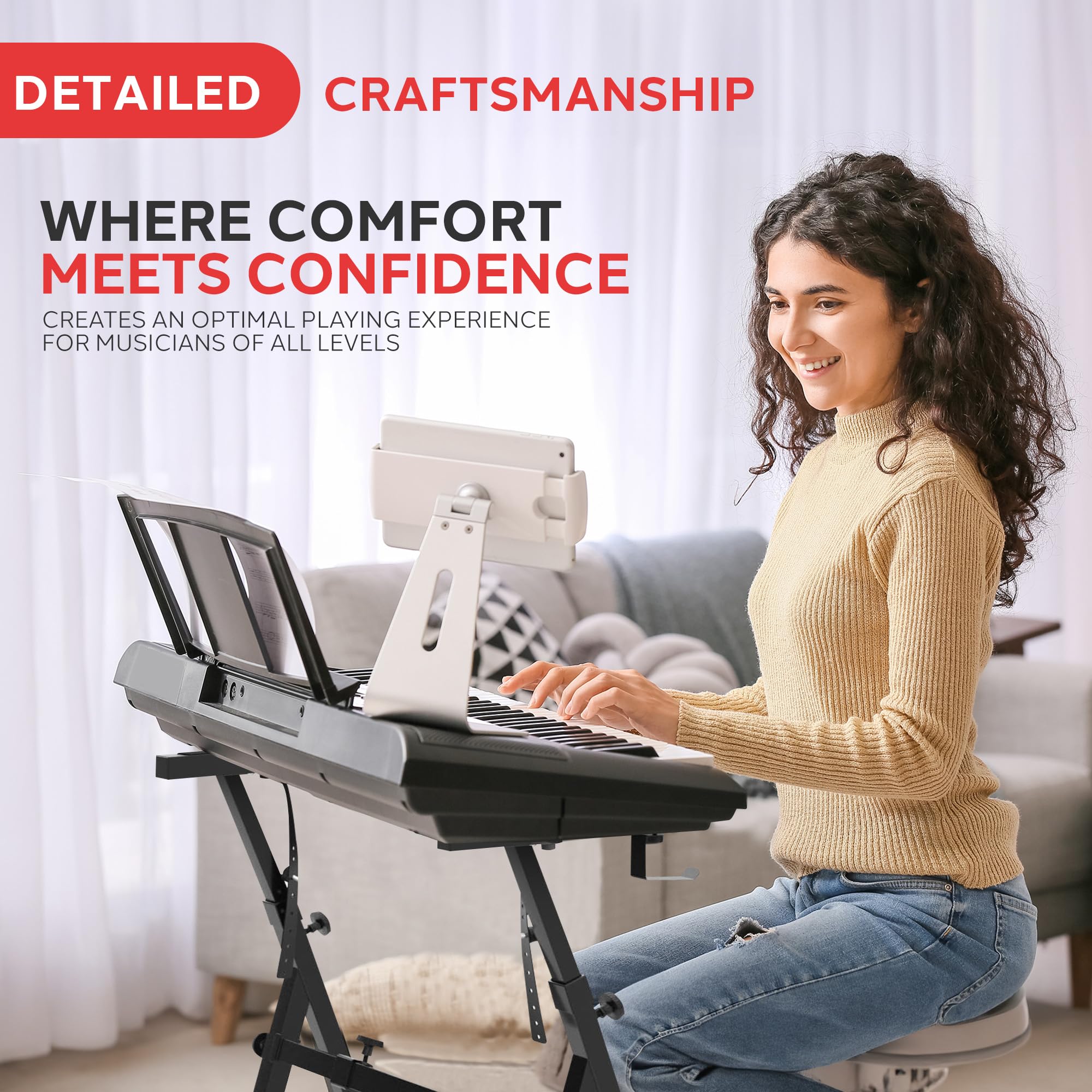 Pyle Heavy Duty Folding Keyboard Stand - Sturdy Reinforced Z Design W/ Adjustable Width & Height, Foam Padded Arms, Digital Pian