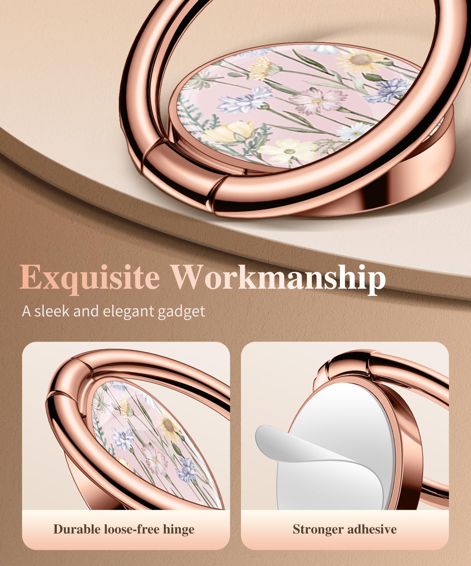 Gviewin Floral Cell Phone Ring Holder, Metal Kickstand Grip For Magnetic Car Mount Compatible With Iphone 16 Pro Max/Plus/14/13