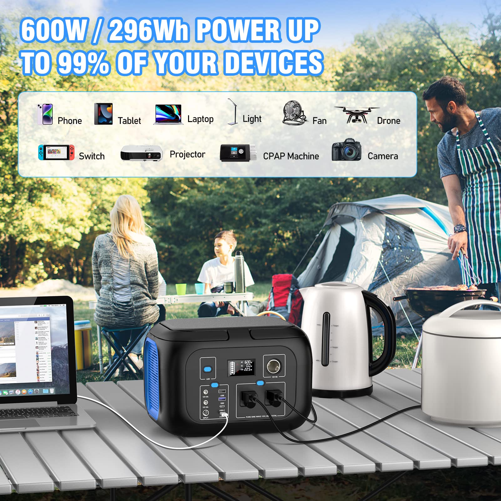Portable Power Station 600W Power Bank 296Wh Solar Generator Lithium Battery Portable Generator Fast Charging With Led Light Bat