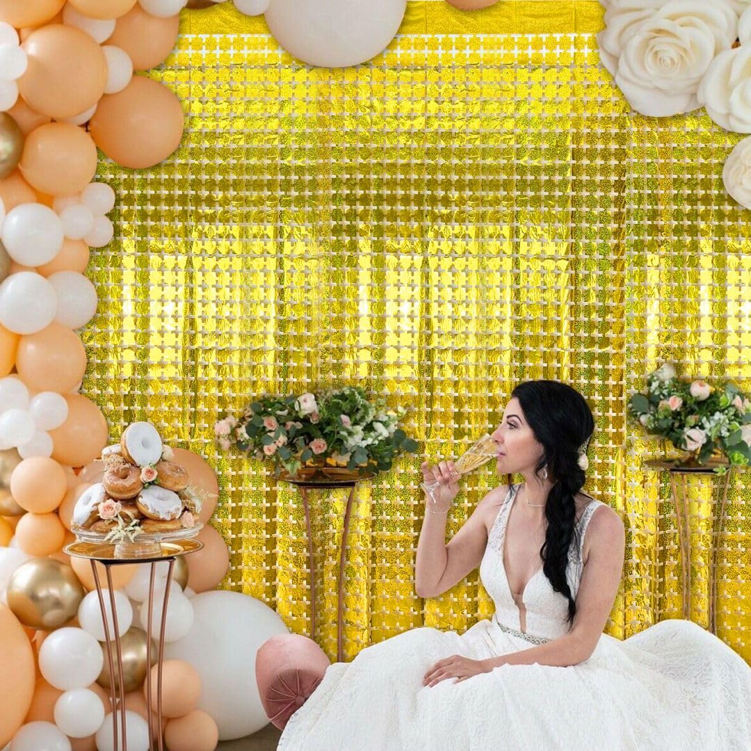 Square Tinsel Curtain Party Backdrop   10Pcs Glitter Foil Fringe Curtain Party Decor Gold Photo Booth Backdrop Streamers For Bir