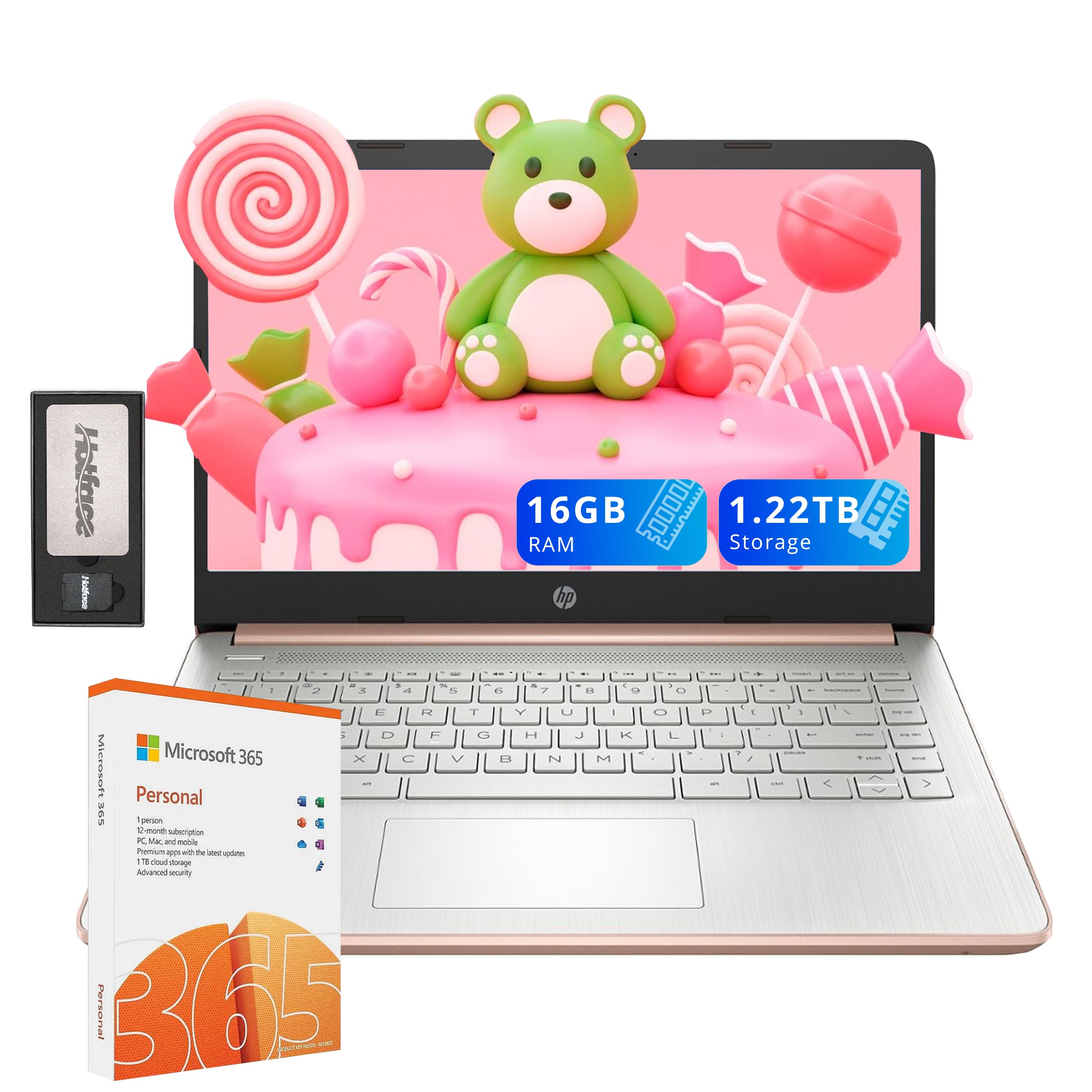 HP Flagship 14 HD Laptop with 1 Year Office 365 | 16GB RAM | 1.22TB Storage(64GB EMMC & 160GB Docking Station Set & 1TB Cloud St