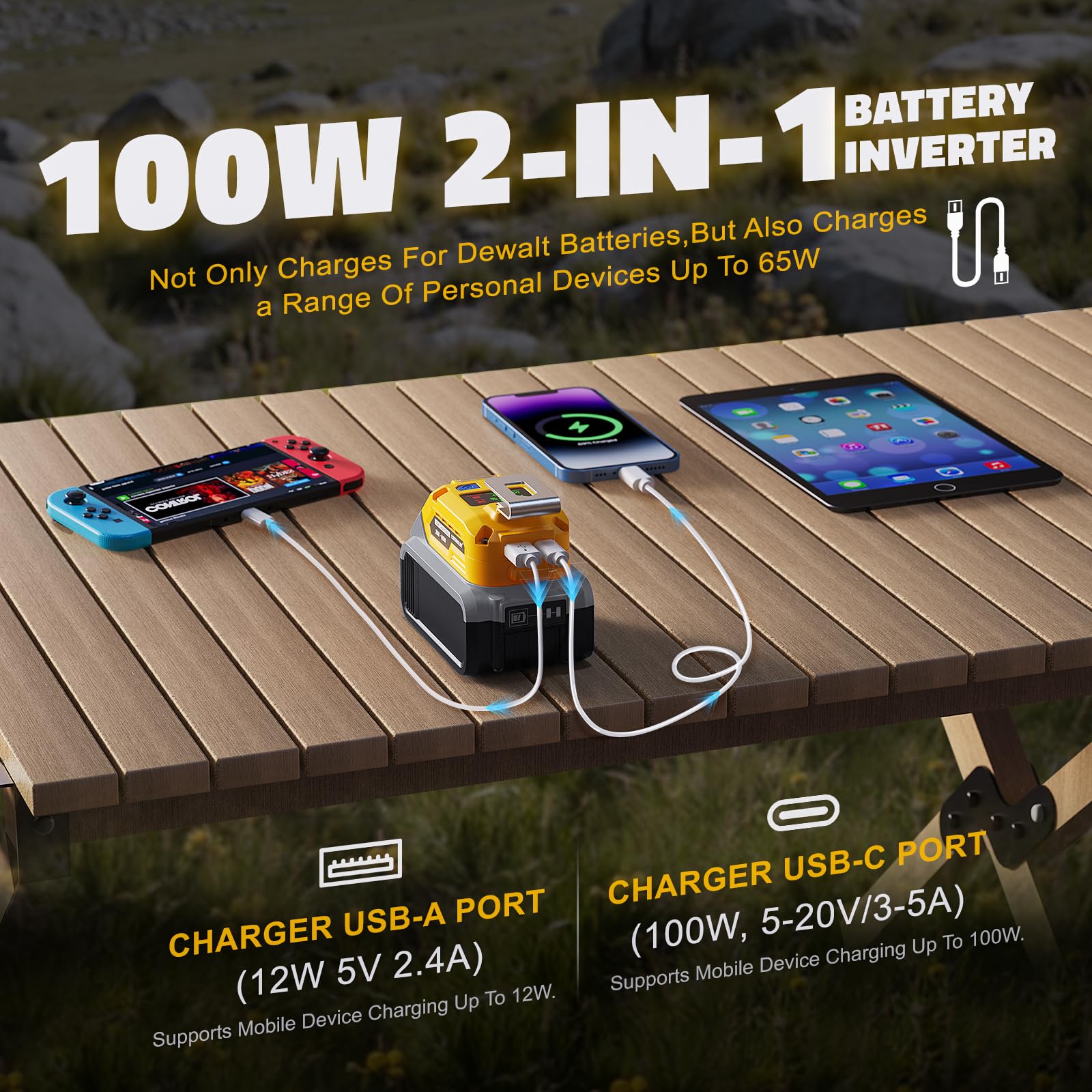100W Usb Battery Adapter For Dewalt, Power Inverter Battery Inverter Battery Charger Power Station With Type C Port & Usb Port &