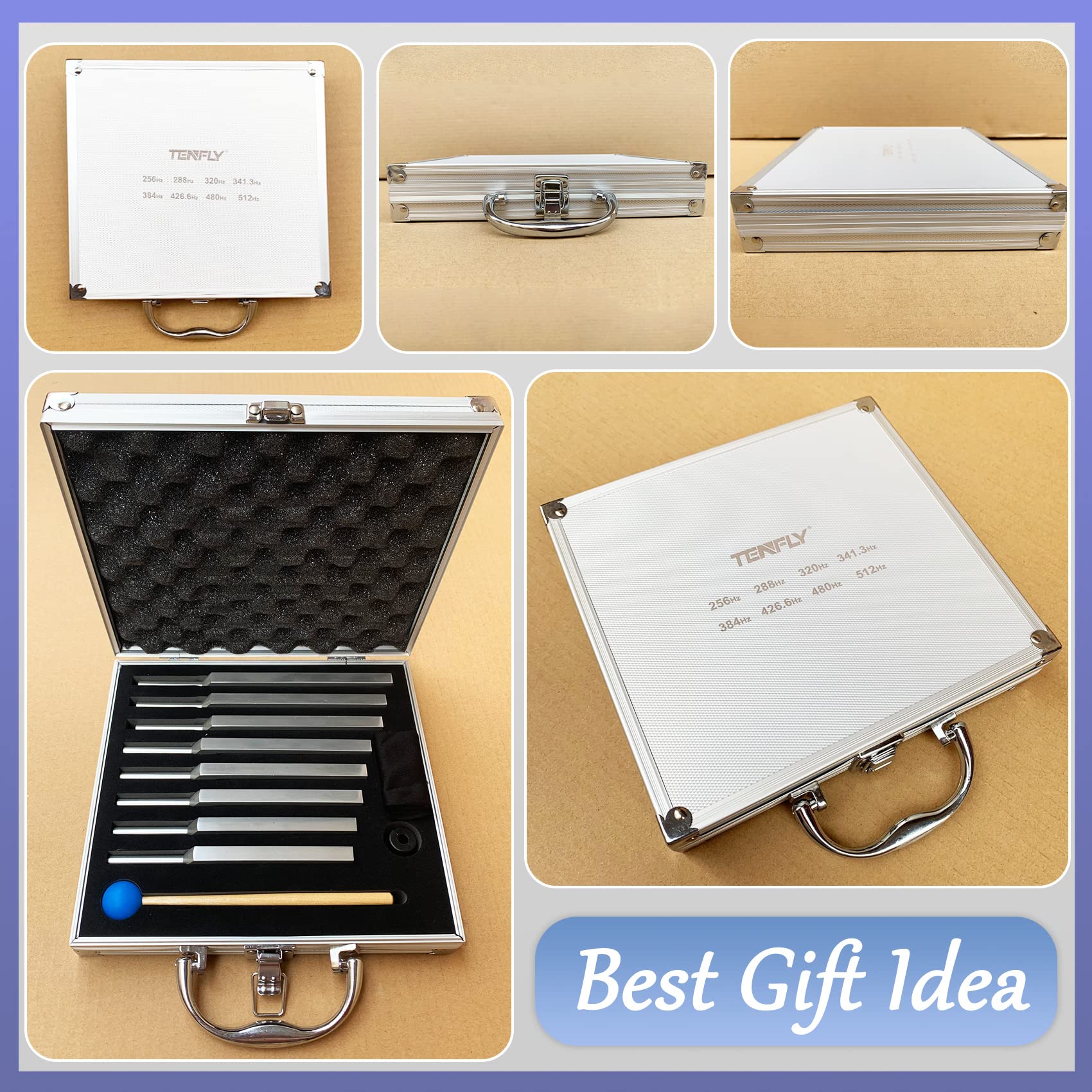 Tenfly Tuning Fork Set Of 8 (256 Hz,288 Hz,320 Hz,341.3 Hz,384 Hz,426.6 Hz,480 Hz,512 Hz), Tuning Forks Perfect For Healing, Cha