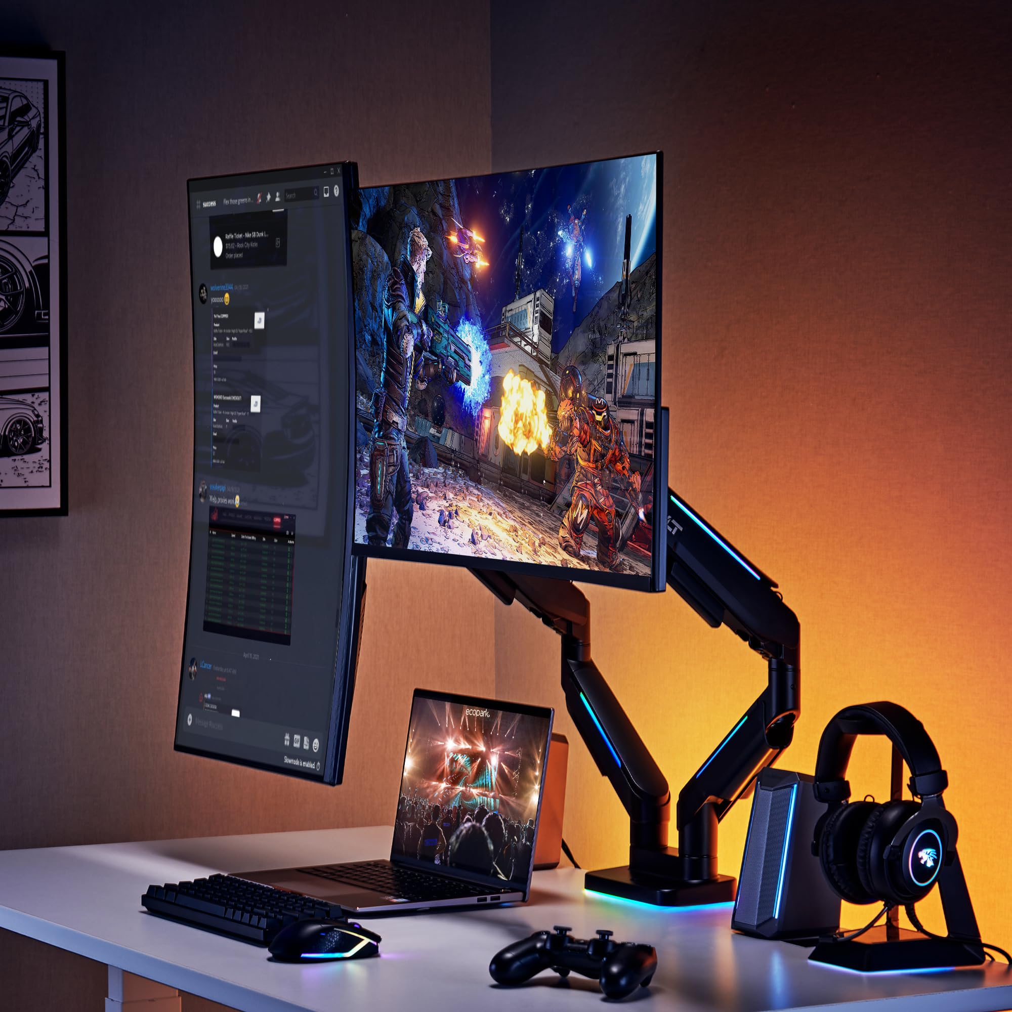 Avlt Rgb Lights Dual 17    43    Gaming Monitor Arm Desk Mount, Fits Two Flat/Curved/Ultrawide Screen Up To 44Lbs(20Kg), Height