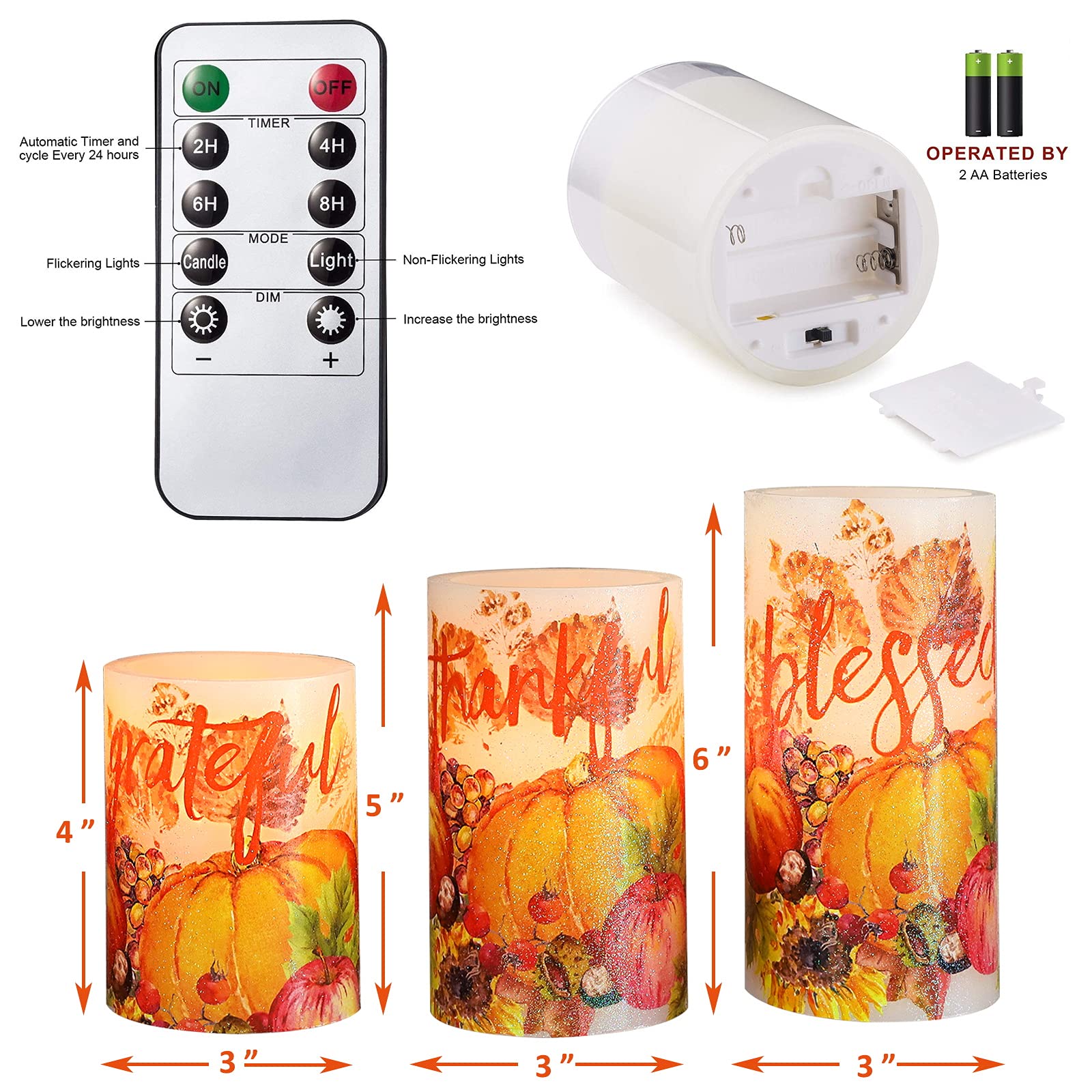 Petristrike Fall Decor Flameless Candles, Autumn Harvest Maple Leaf Pumpkin Led Candles, Battery Candle With Remote & Timer, Rea