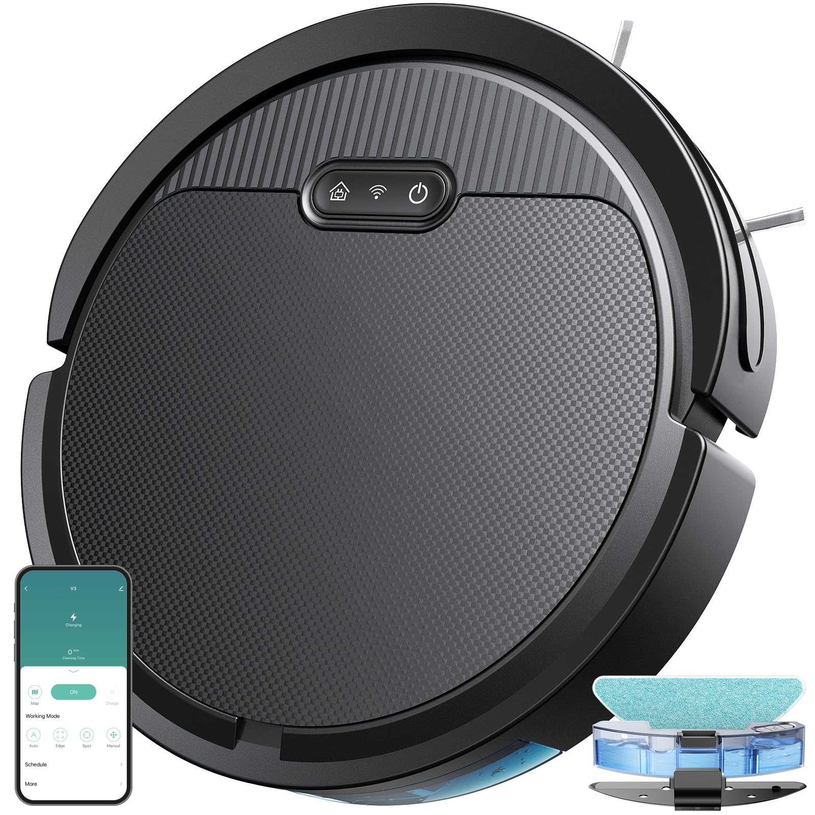 Kipvvo V3 Robot Vacuum And Mop Combo,Self Charging,5000Pa Strong Suction,Wifi/Alexa/App Control,3 In 1 Ultra Slim Robotic Vacuum