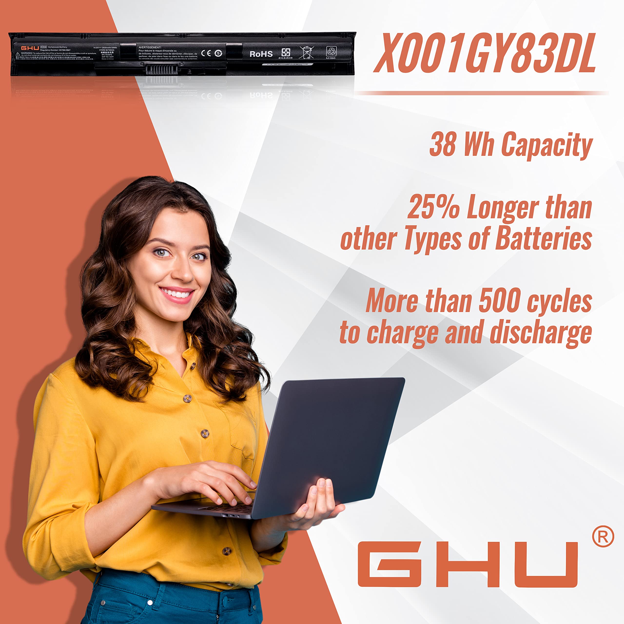 Ghu New Battery 38 Wh 2600Mah K104 Ki04 Hstnn Lb6S Hstnn Lb6T 800049 001 Compatible With Hp Pavilion 14 Ab 15 Ab 17 G 14.8V 4 Ce