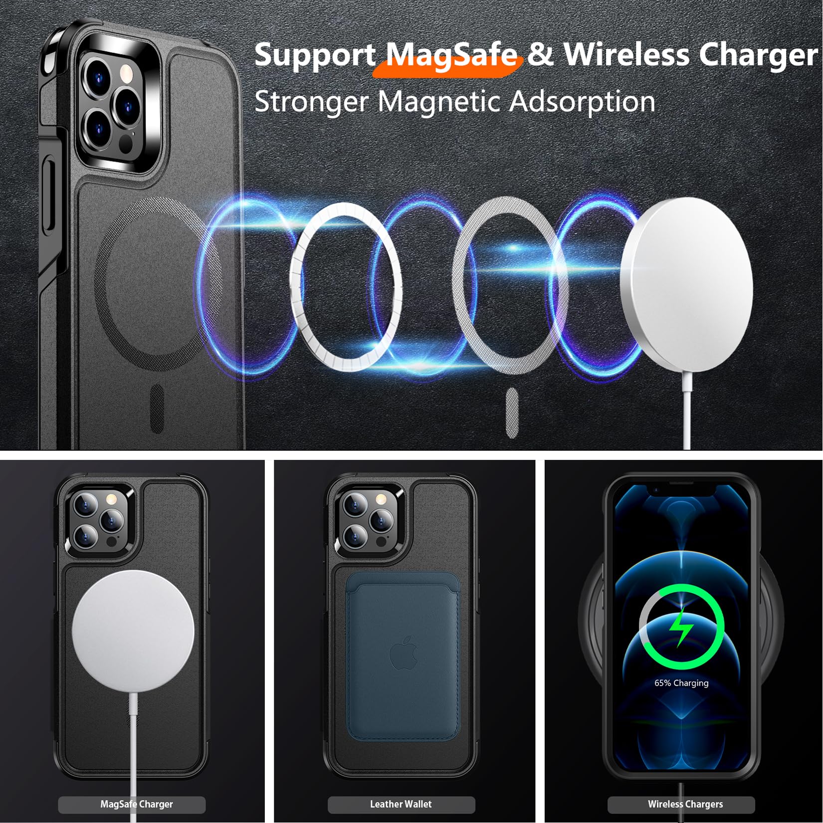 Red2Fire Strong Magnetic For Iphone 12 Pro Max Case, [Compatible With Magsafe] [Military Grade Drop Protection] Non Slip Heavy D