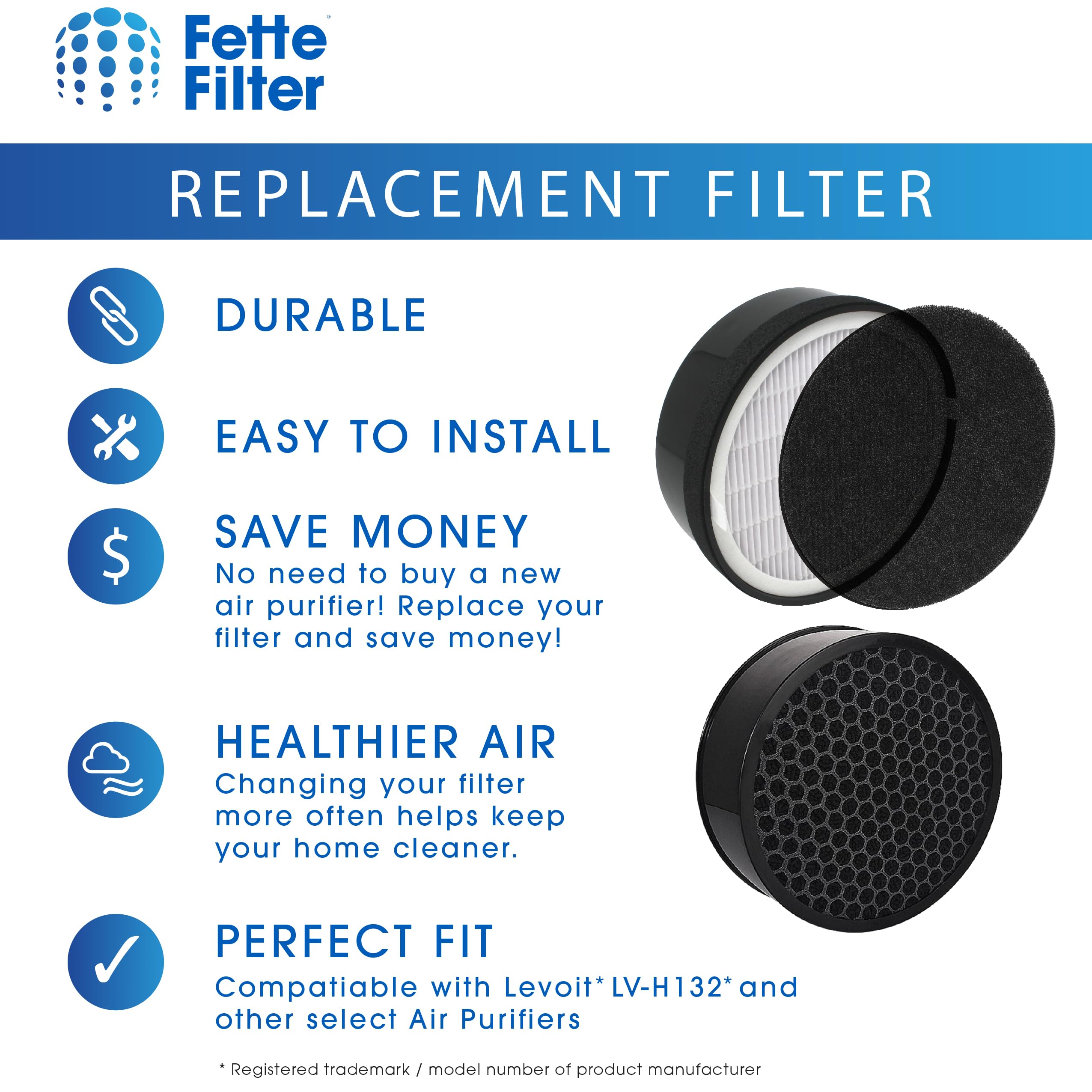 Lv H132 Rf Premium H13 True Hepa Replacement Filter Compatible With Levoit Air Purifier Lv H132 Also Compatible With Other Selec