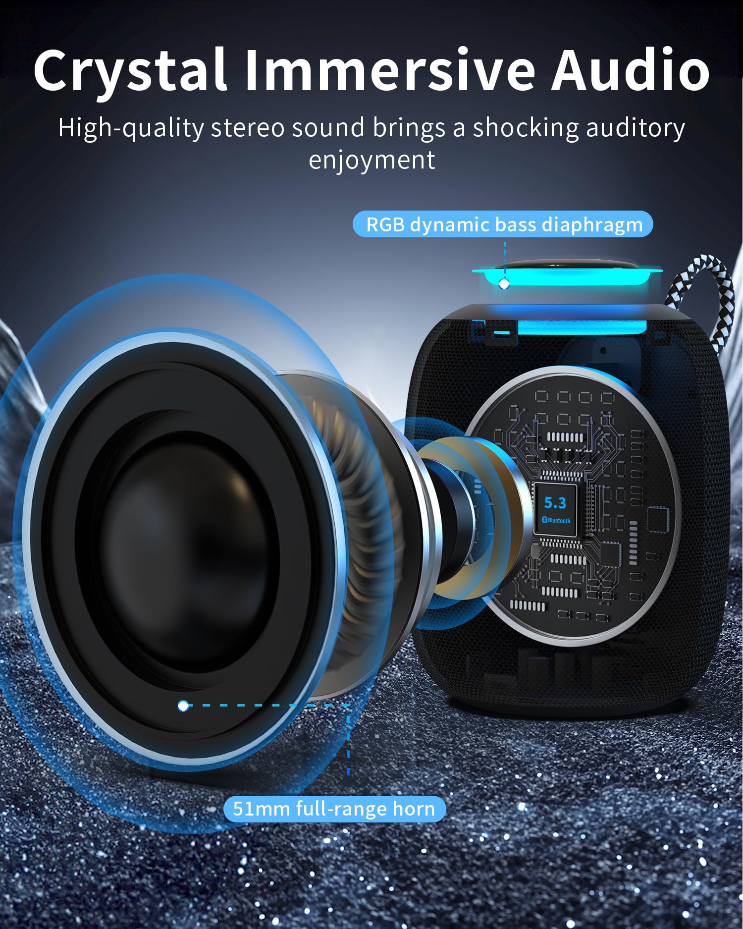 Oraolo Bluetooth Speaker, Ipx7 Waterproof Portable Bluetooth Speaker With 15W Immersive Audio, 30H Playtime, Led Light, Bluetoot