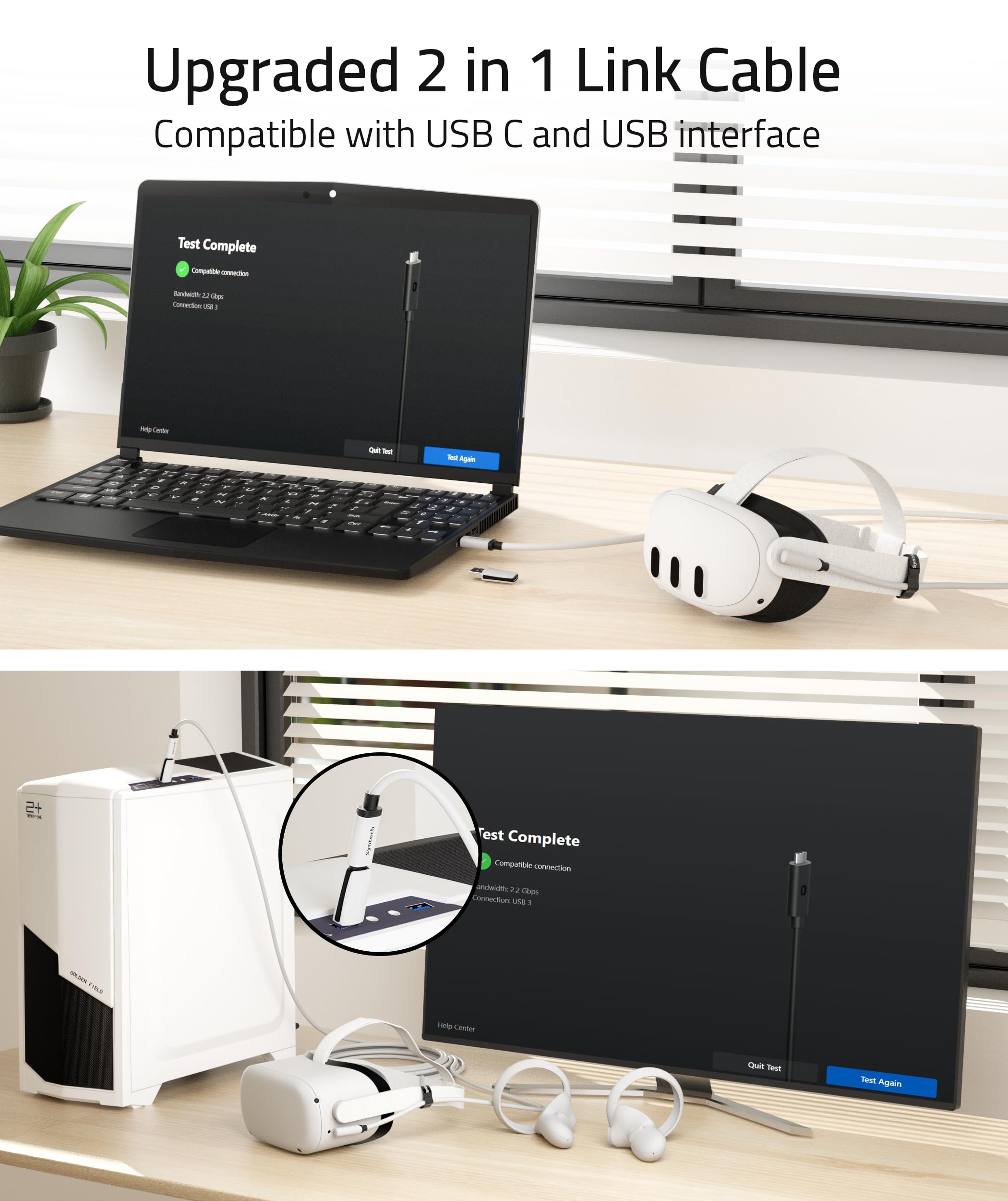 Syntech 20FT Link Cable for Oculus Quest 3/2, Pico 4 - High-Speed USB 3.0 Data Transfer Cord - White VR Accessory