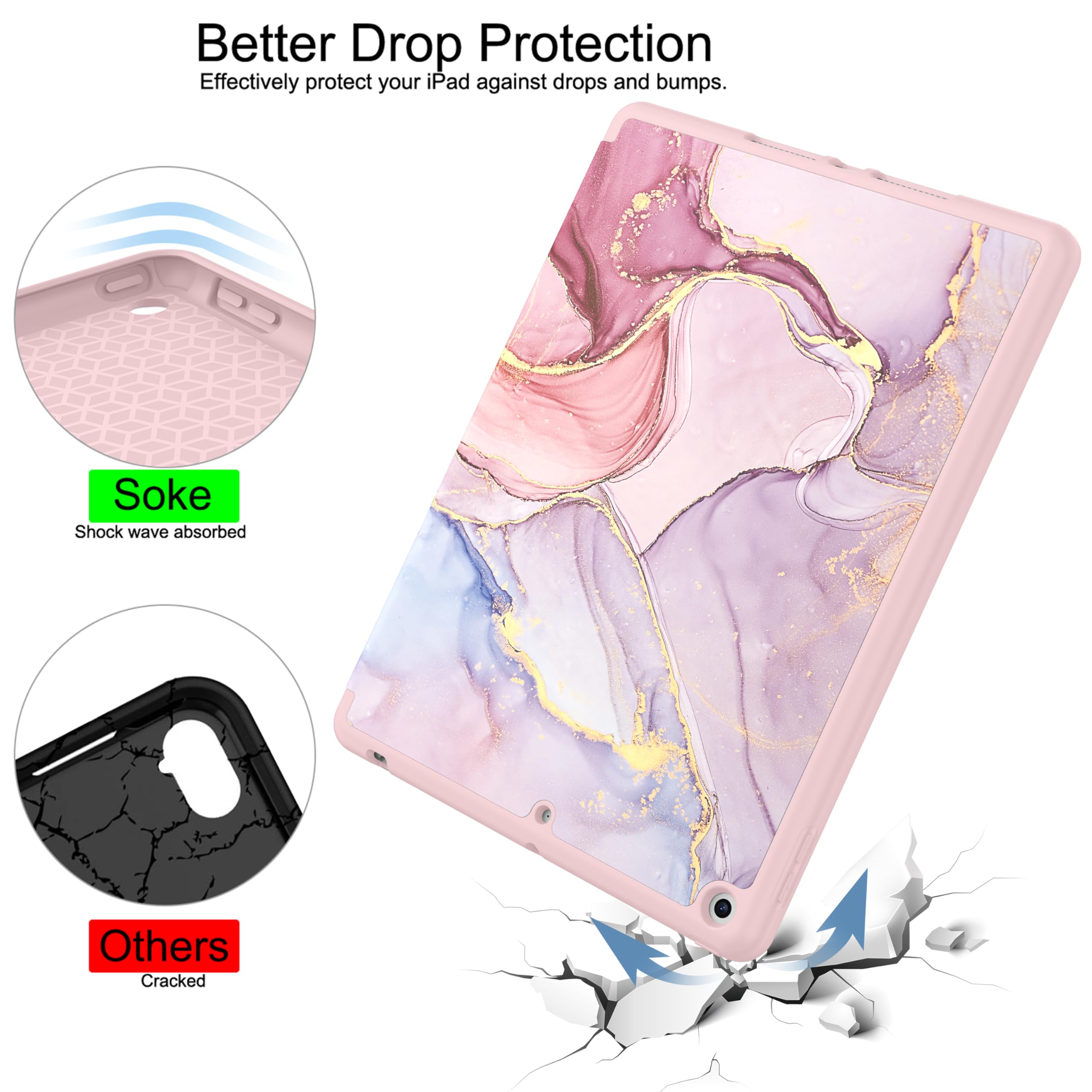 Soke Case For Ipad 9Th Generation 2021/8Th Gen 2020/7Th Gen 2019 With Pencil Holder   Premium Shockproof Case With Soft Tpu Back Cover & Auto Sleep/Wake For Ipad 10.2 Inch, Dreamy Marble