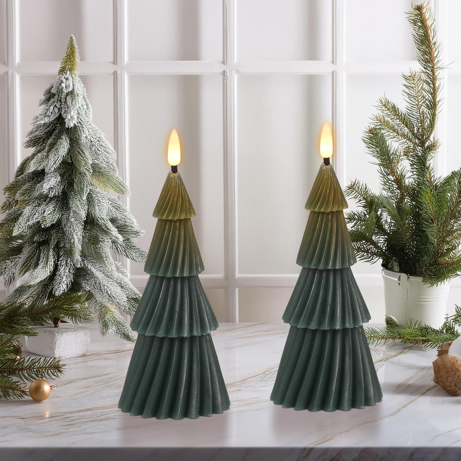 Wondise Christmas Tree Flameless Candles With 6Hrs Timer, Real Wax Battery Operated 3D Wick Led Candles Flameless Flickering Can
