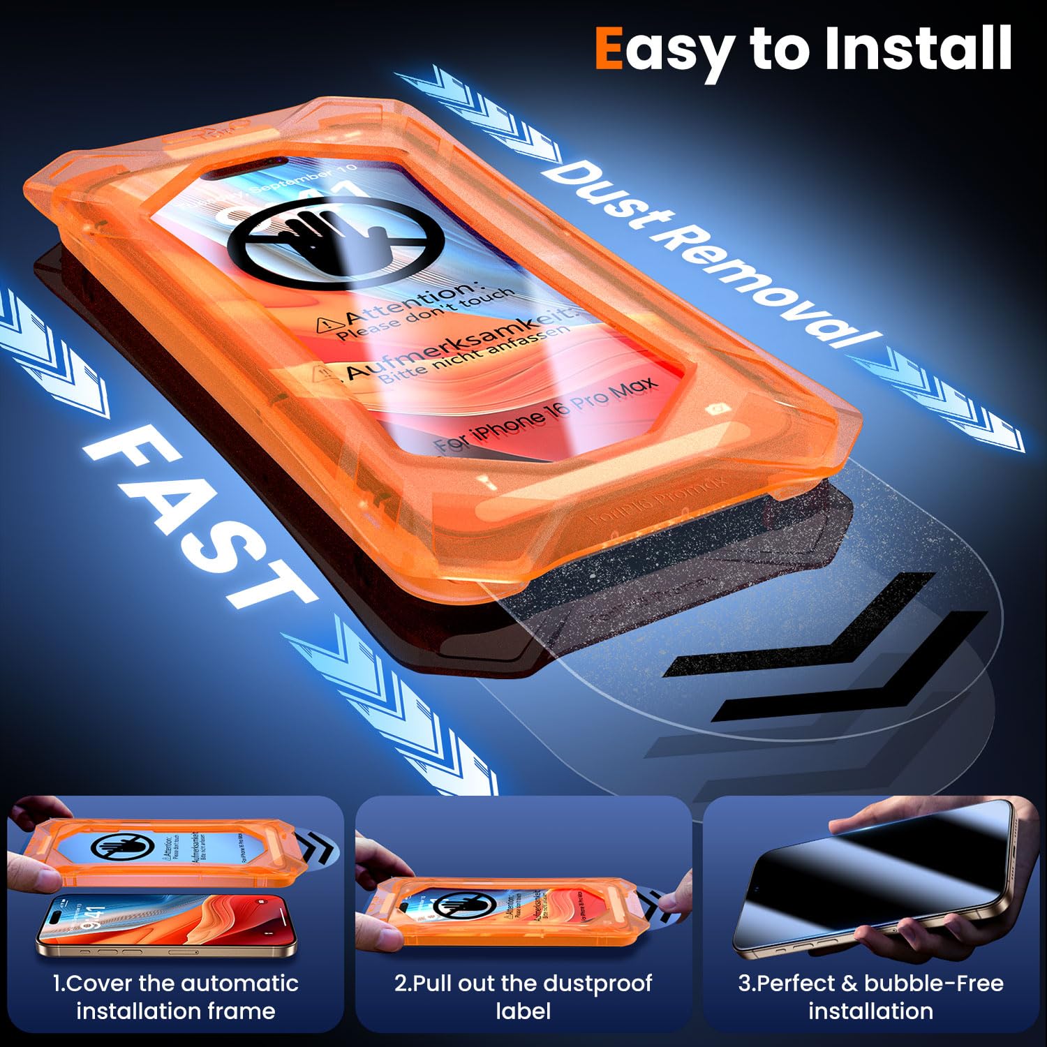 Uniqueme For Iphone 16 Pro Max Screen Protector, [Military Grade Shatterproof & 9H+ Hardness] Screen Protector 16 Pro Max Temper