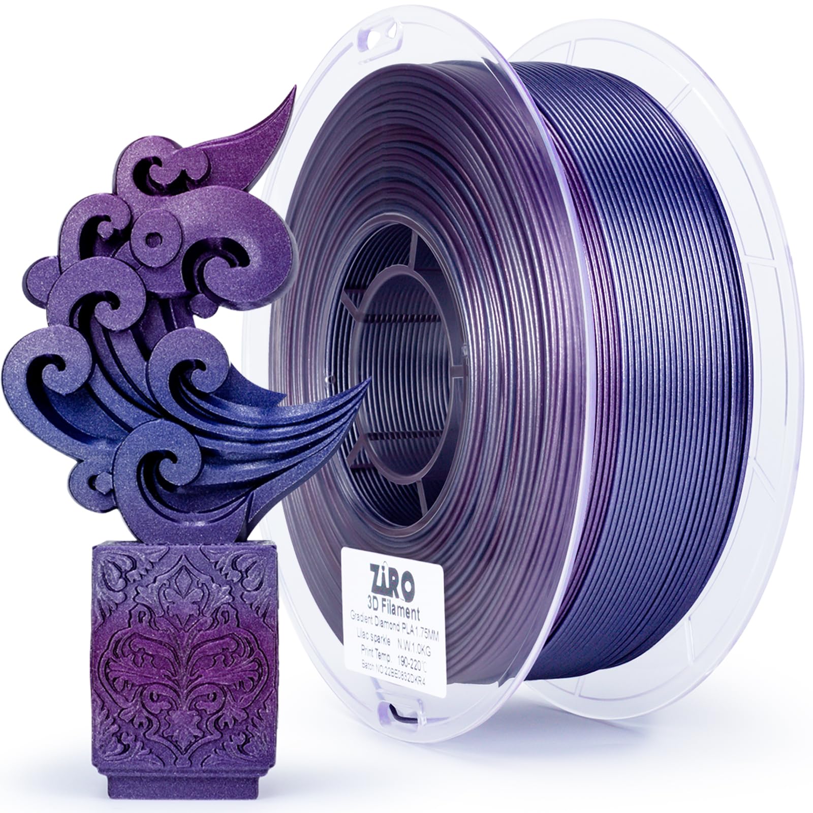 ZIRO PLA Filament 1.75mm, Slow Color Changing PLA, Sparkle Glitter with Colorful Base, 3D Printing Material, 2.2lbs Spool, Fit M