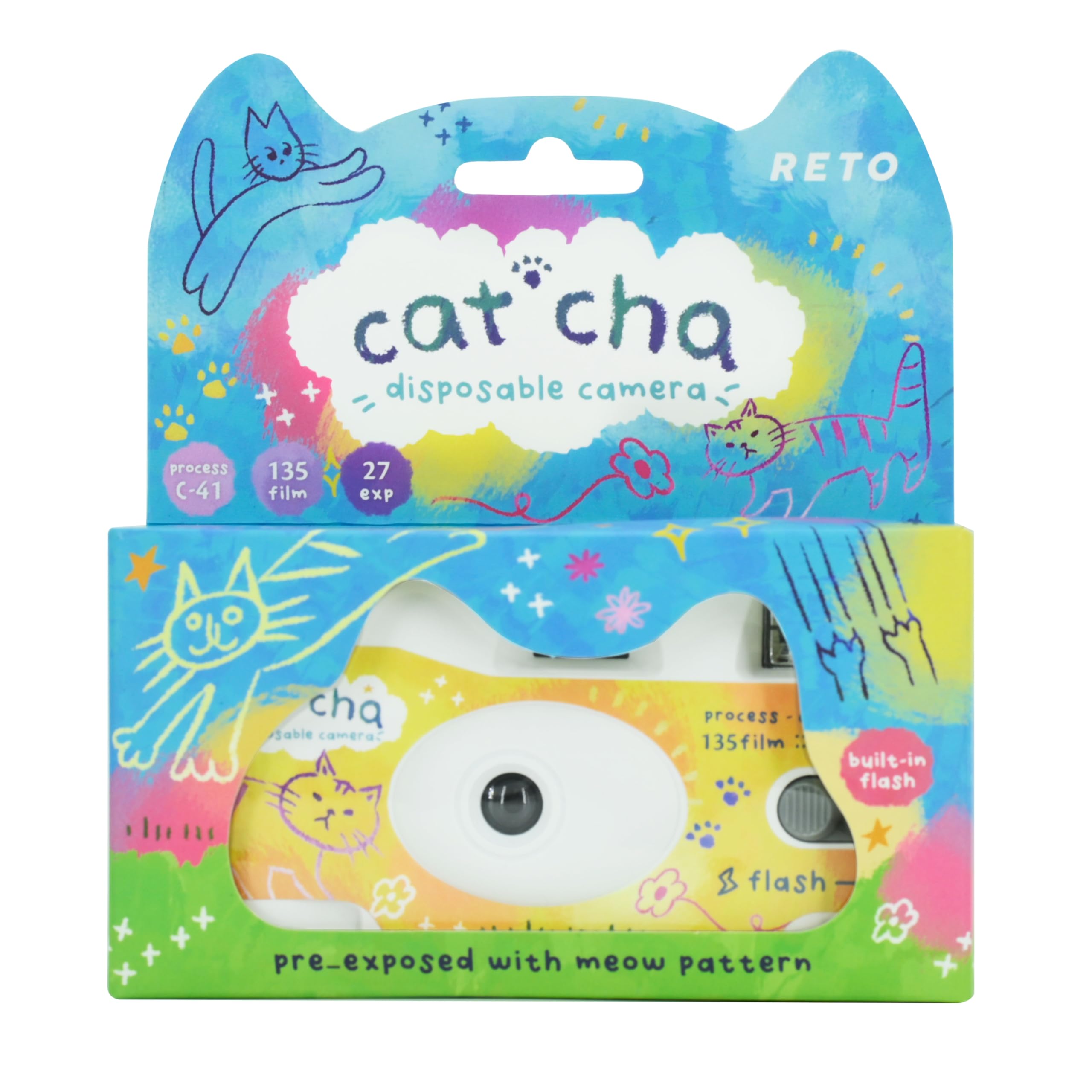 Retocolor Catcha 35mm Disposable Film Camera 27EXP, ISO400, Color Negative Film, Focus Free, Easy to Use, Built in Flash, Singl