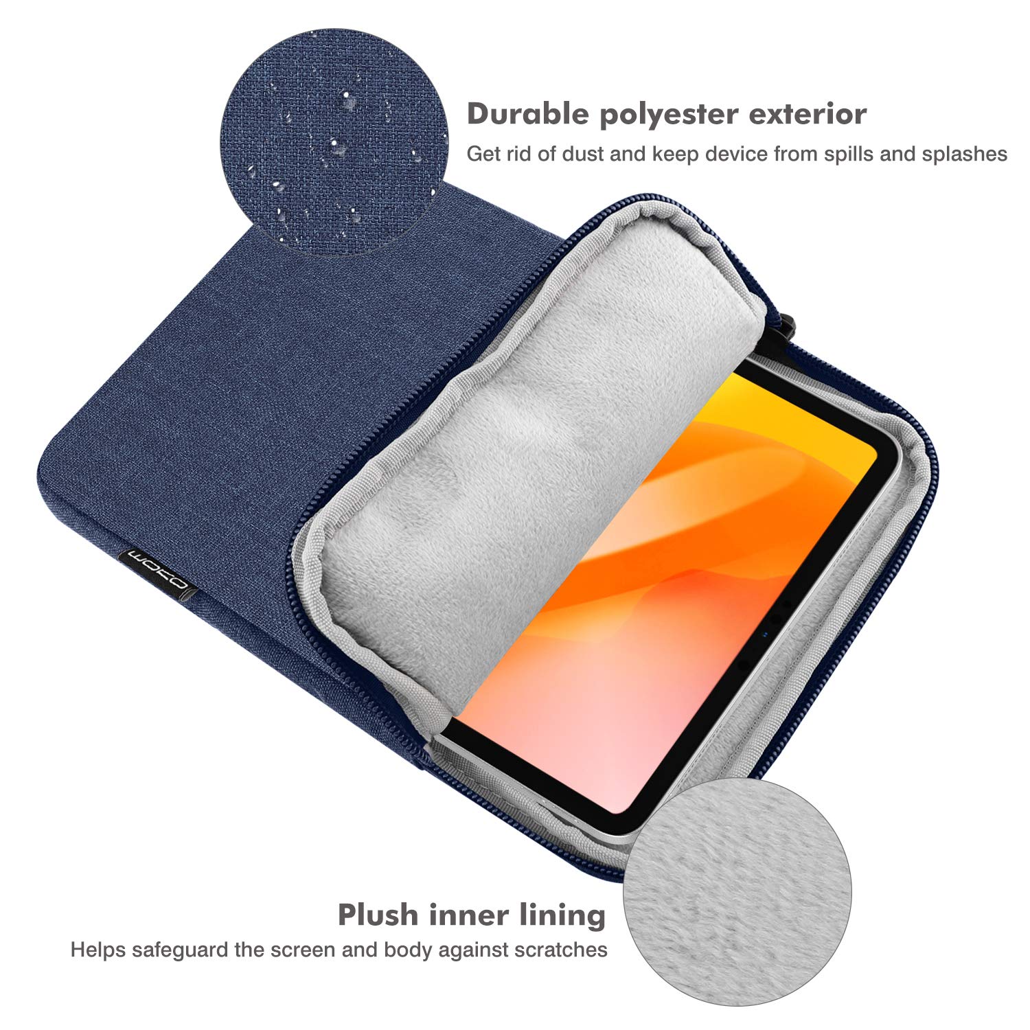 MoKo 12.9 Inch Laptop Sleeve Case Fits 13 Inch New iPad Pro M4 & Air M2 2024, iPad Pro 12.9 M2&M1, Galaxy Tab S8+/S9+ 12.4, Polyester Bag Fit with Apple Pencil or Smart Keyboard, Navy Blue