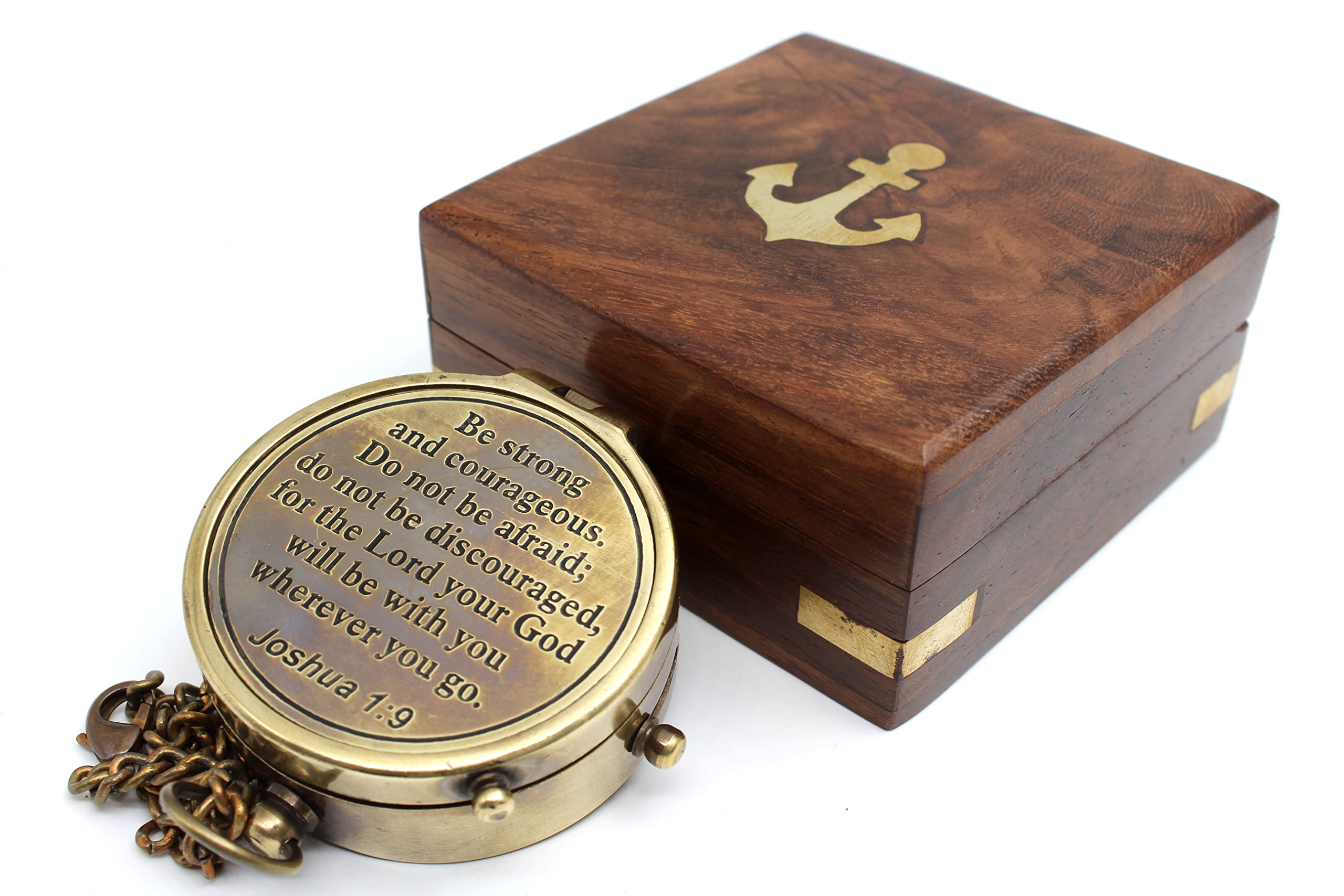 Be Strong And Courageous Do Not Be Afraidantique Nautical Vintage Directional Magnetic Compass With Famous Scripture Quote Engra
