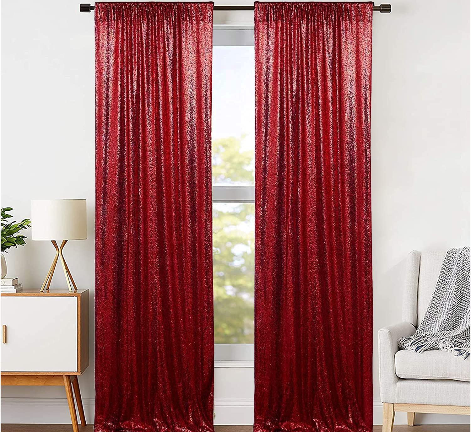 JYFLZQ Burgundy Sequin Backdrop Curtains 2ft x 8ft 2 Panel Glitter Photo Booth Backdrops Sparkly Photography Background Drapes f