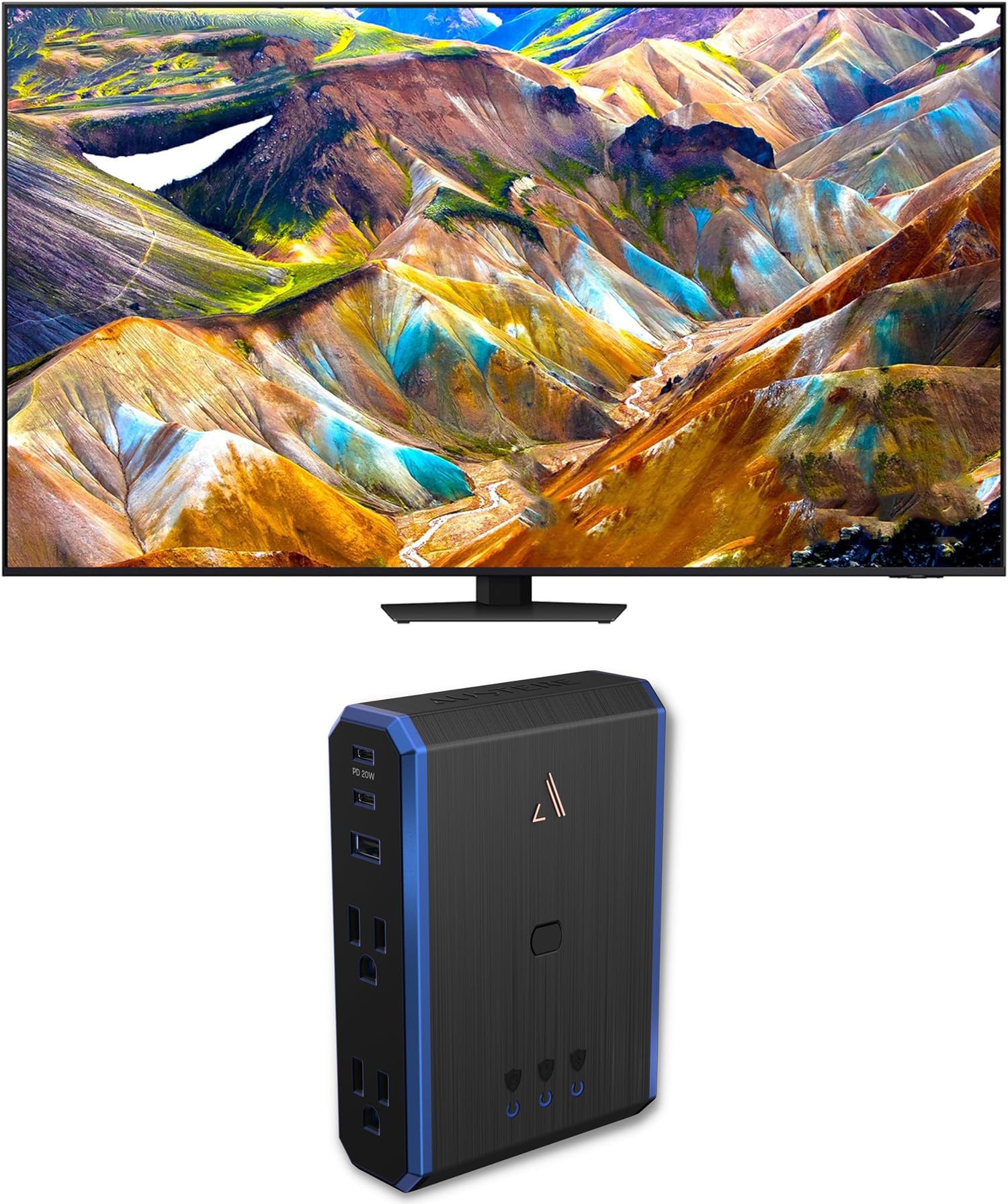Samsung QN65QN85DBFXZA 65 Inch Neo QLED 4K Smart TV with Dolby Atmos and an Austere 5S-PS4-US1 4-Outlet Power with Omniport USB 