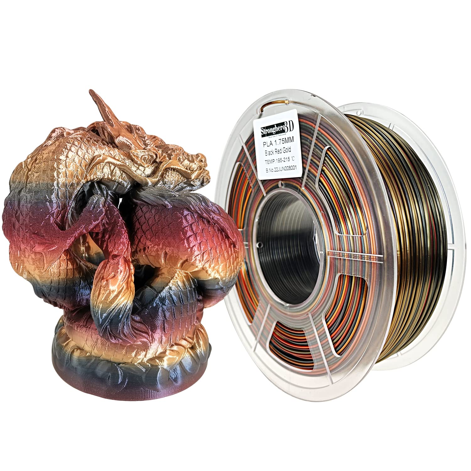 Stronghero3D Pla 3D Printer Filament 1.75Mm,Silk Gold And Black,1Kg(2.2Lbs) Accuracy +/ 0.05Mm For Ender3 Cr10 Sovol