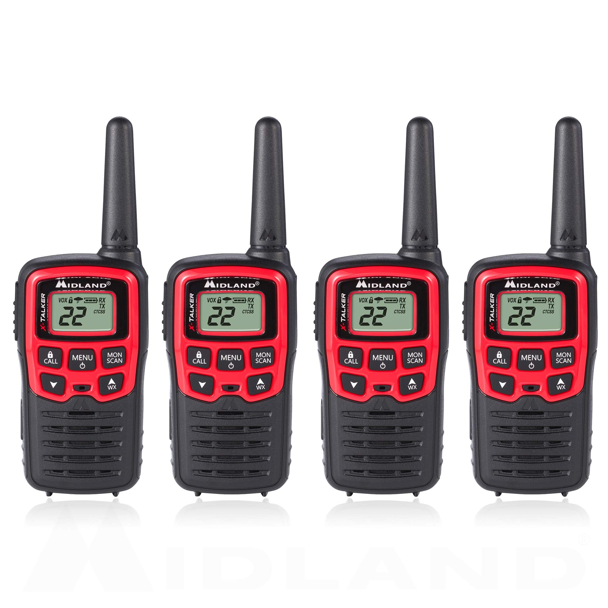 Midland T31Vp 22 Channel Frs Walkie Talkie   Up To 26 Mile Range Two Way Radio   Red/Black (Pack Of 4)