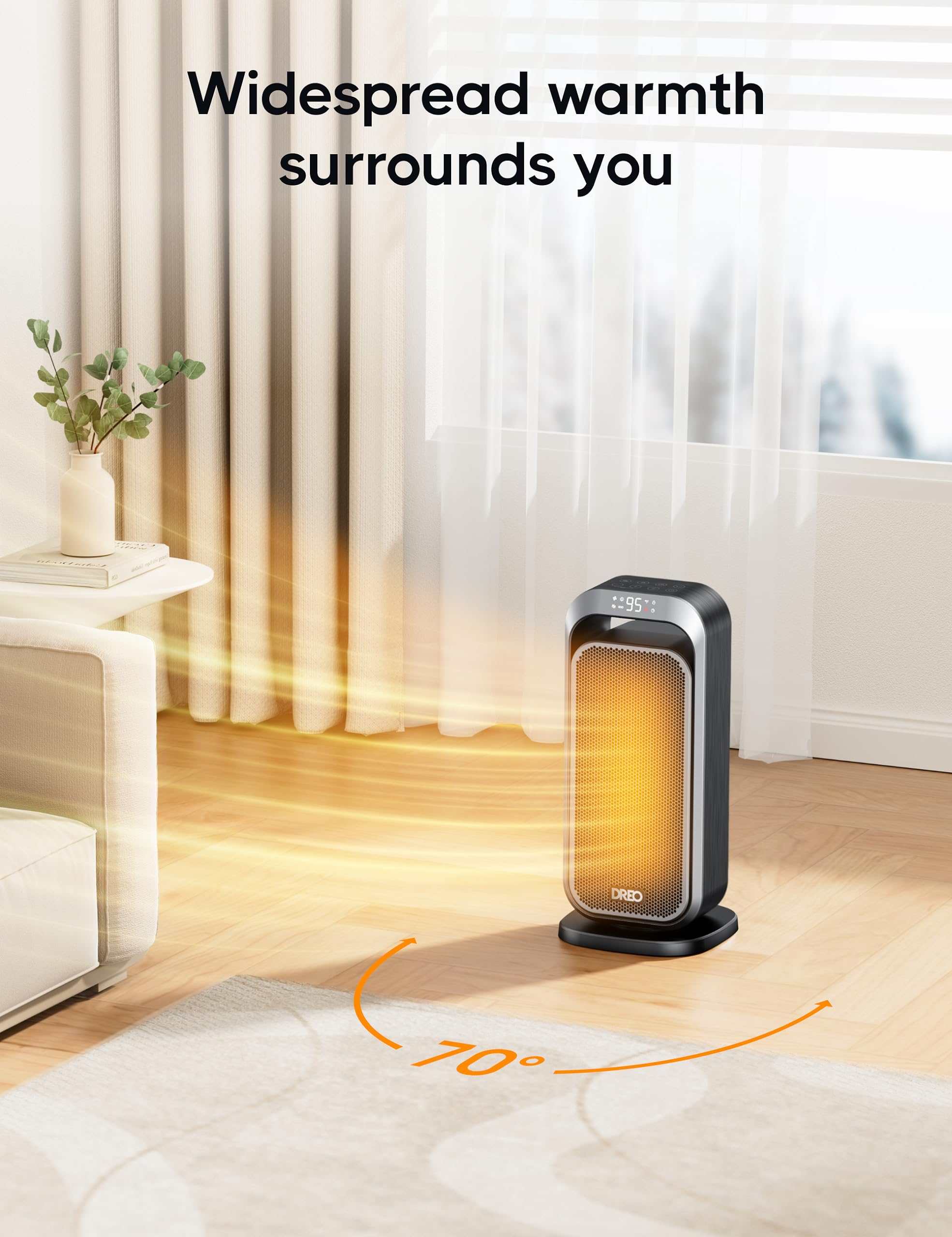 Dreo Quiet Space Heaters For Indoor Use, 1500W Electric Heater With Remote, Ptc Ceramic Heater With Thermostat, 12H Timer, 70 Os