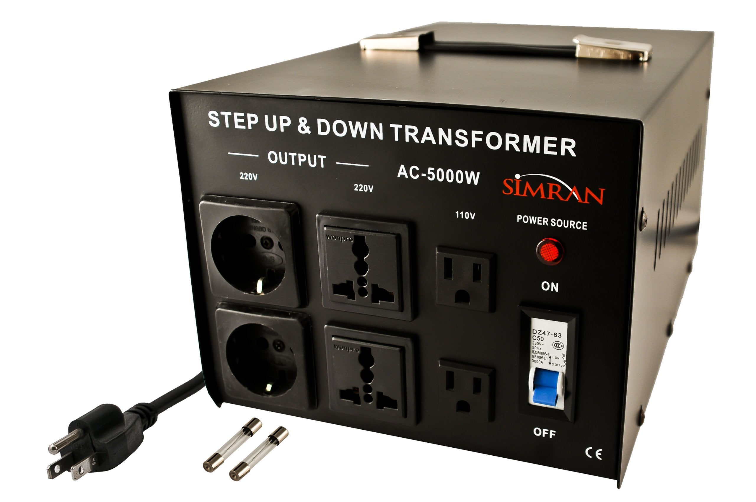 Simran Ac 5000 Step Up/Down Voltage Transformer Power Converter For Conversion Between 110 Volt And 220 Volts With Circuit Breaker, Ce Certified, 5000 Watts, Black