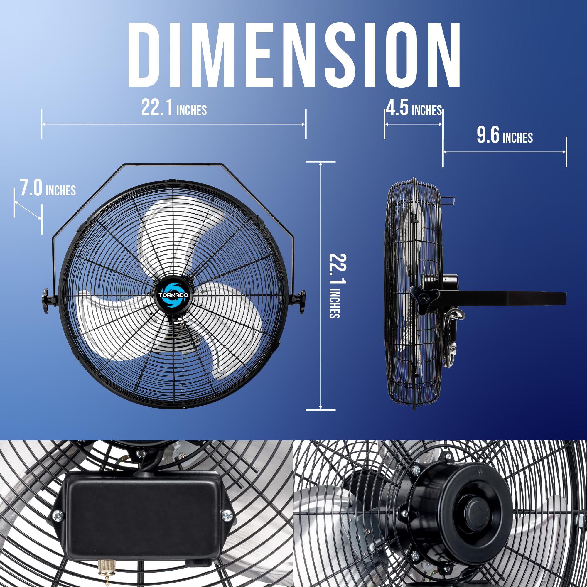 Tornado   18 Inch High Velocity Industrial Wall Fan With Teao Enclosure Motor   4000 Cfm   3 Speed   6.5 Ft Cord   Industrial, C