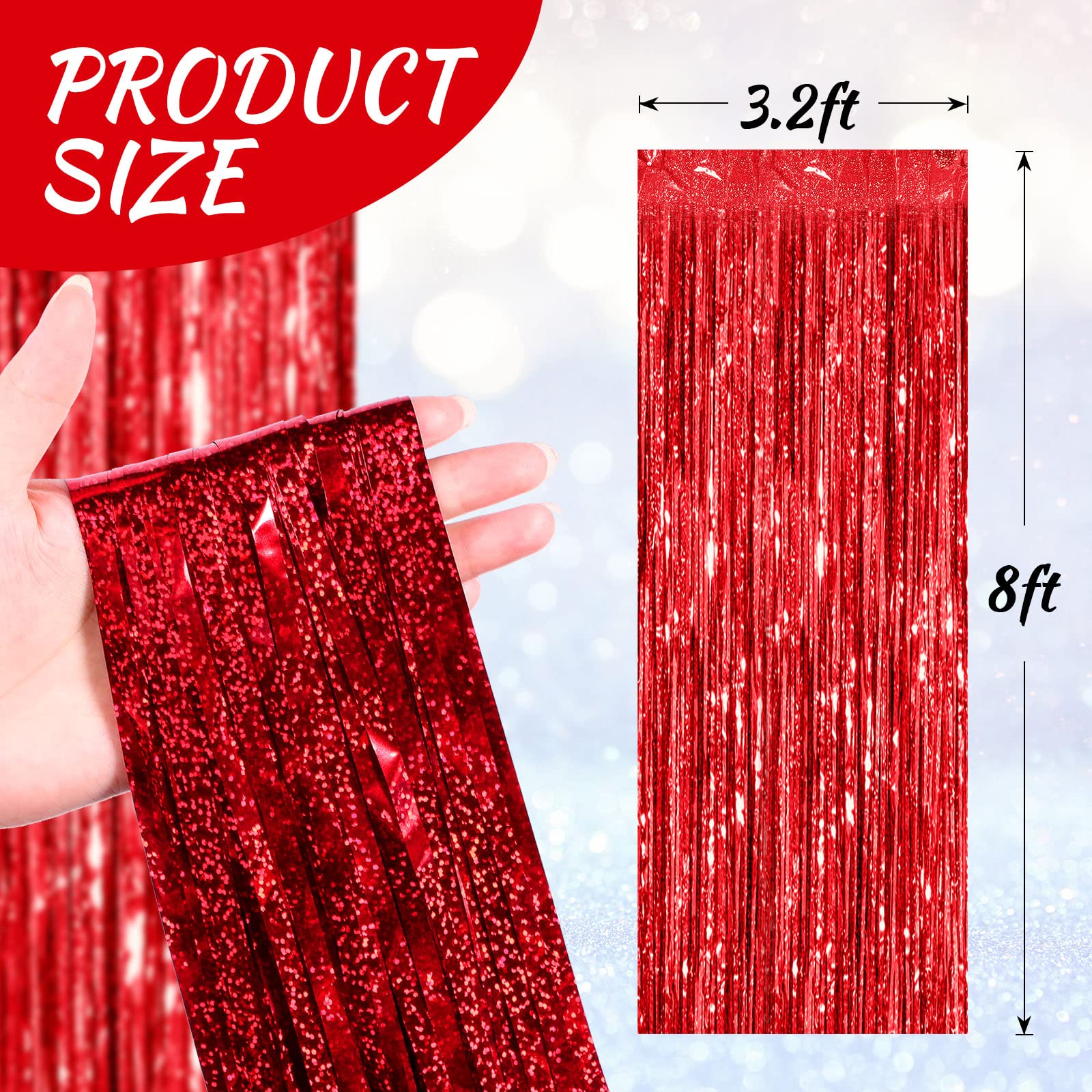Yunlly 4 Pcs Tinsel Foil Fringe Backdrop Curtains For Disco Graduation Birthday Party Decoration Metallic Glitter Streamer Backd
