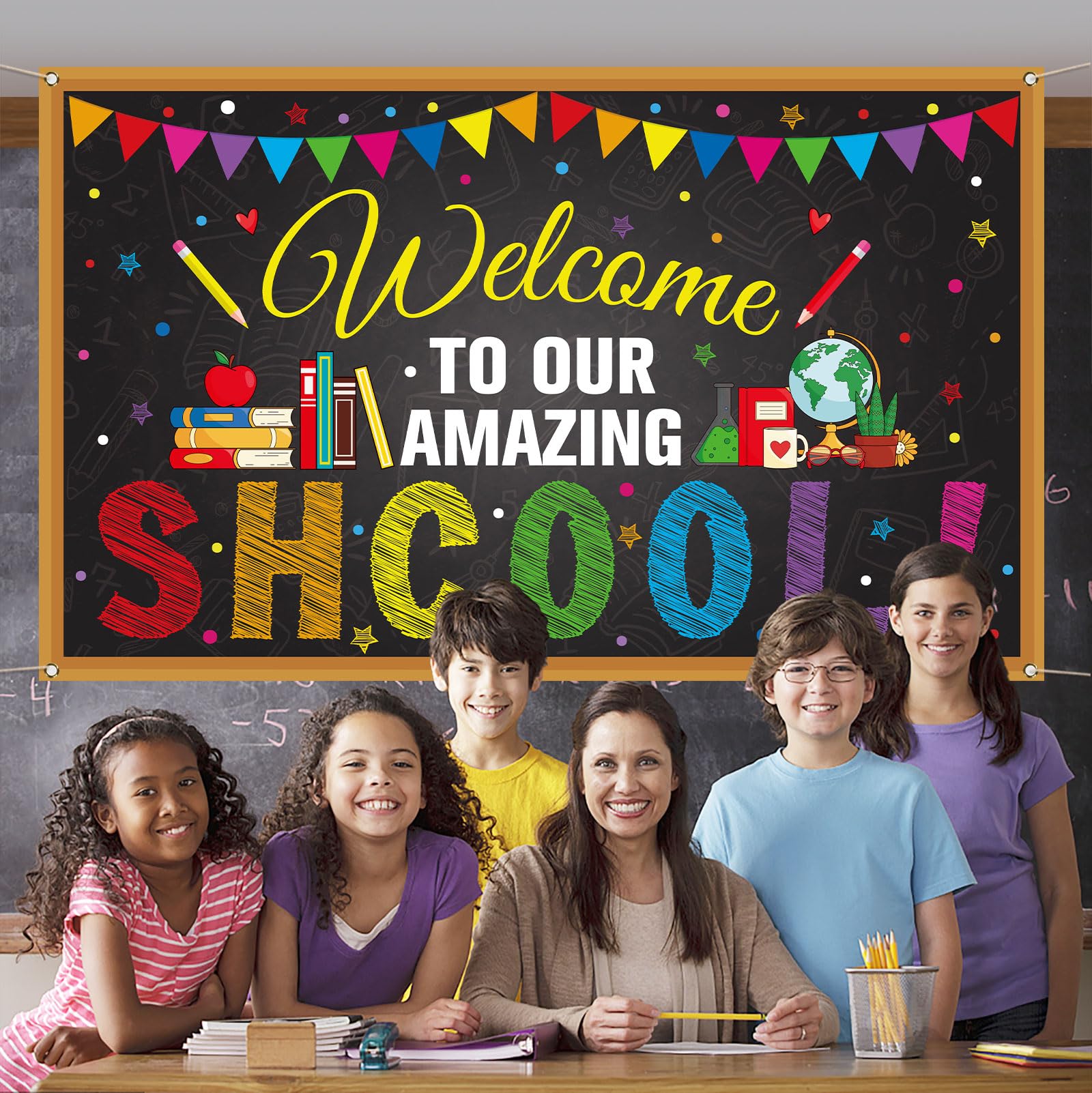 Vohado Welcome Back To School Photo Booth Backdrop September Party Decor School Classroom Photography Background Wall Decor Bann