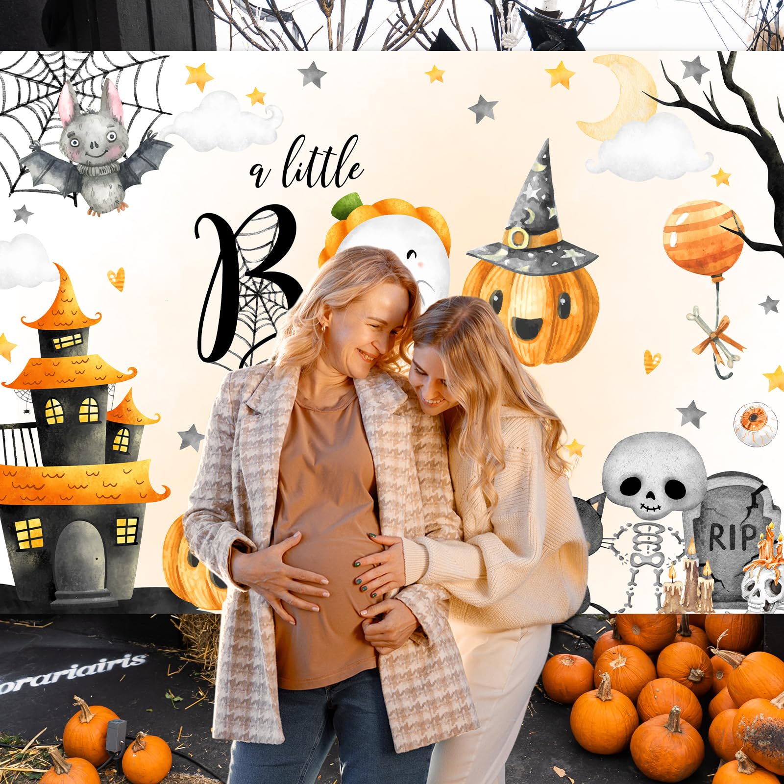 Avezano Halloween Baby Shower Backdrop A Little Boo Is Almost Due Baby Shower Banner Decorations Cute Ghost Halloween Boo Newbor