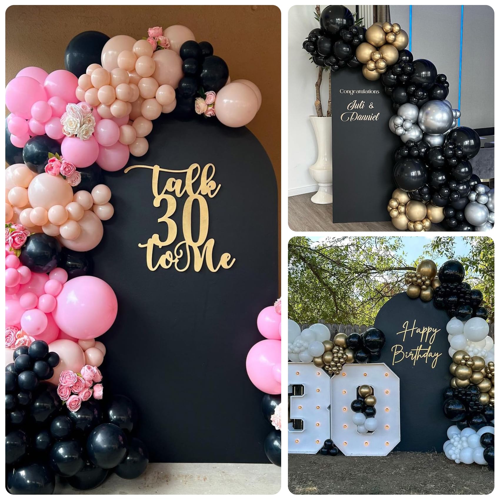 Wedding Arch Cover 6.6Ft Black Spandex Fitted Arch Cover Round Top Stand Covers Double Side Stretchy Chiara Cover Backdrop Cover