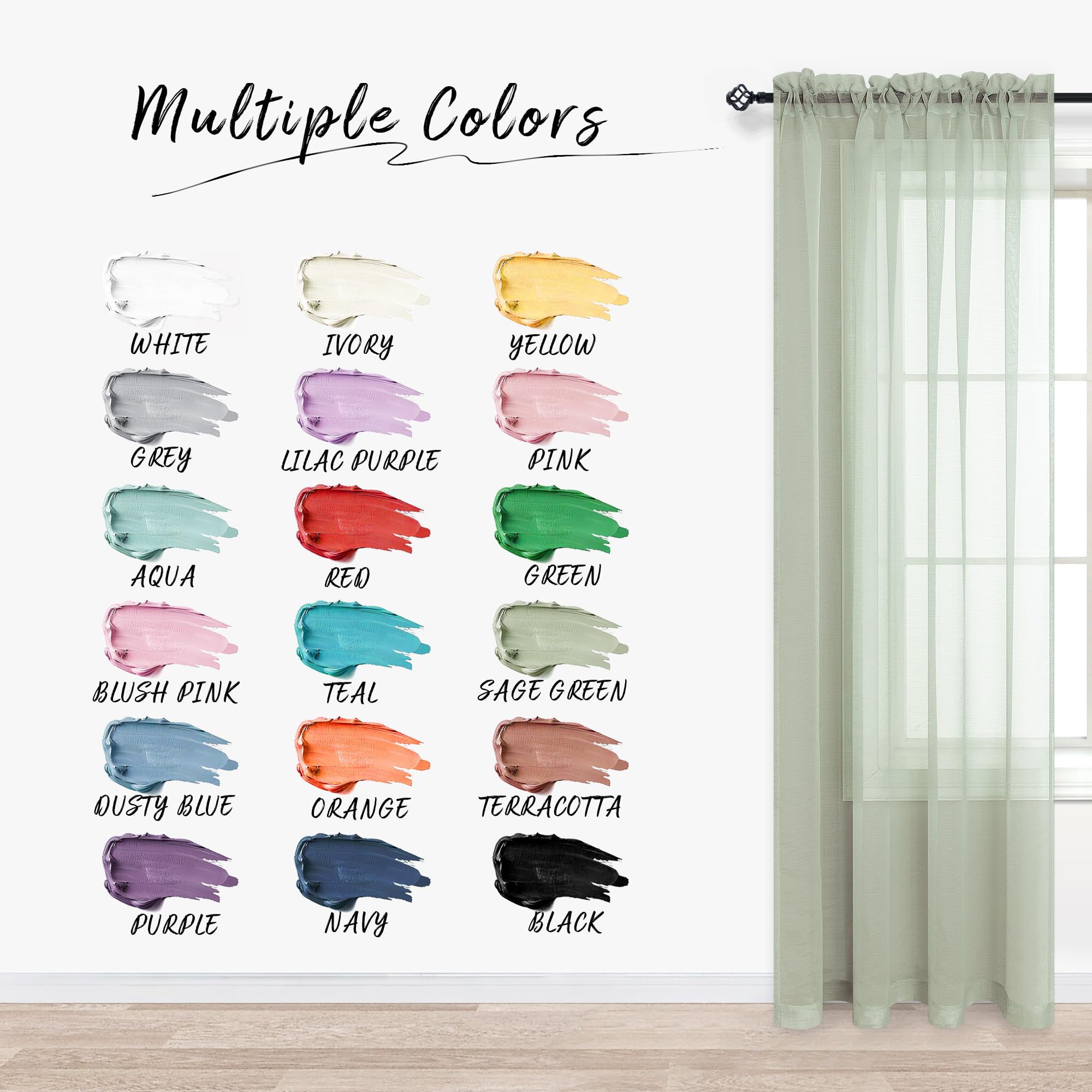 Boho Decor Sage Green Short Curtains 45 Inch Length For Bathroom Kitchen Windows 2 Panels Rod Pocket Small Semi Sheer Curtains F